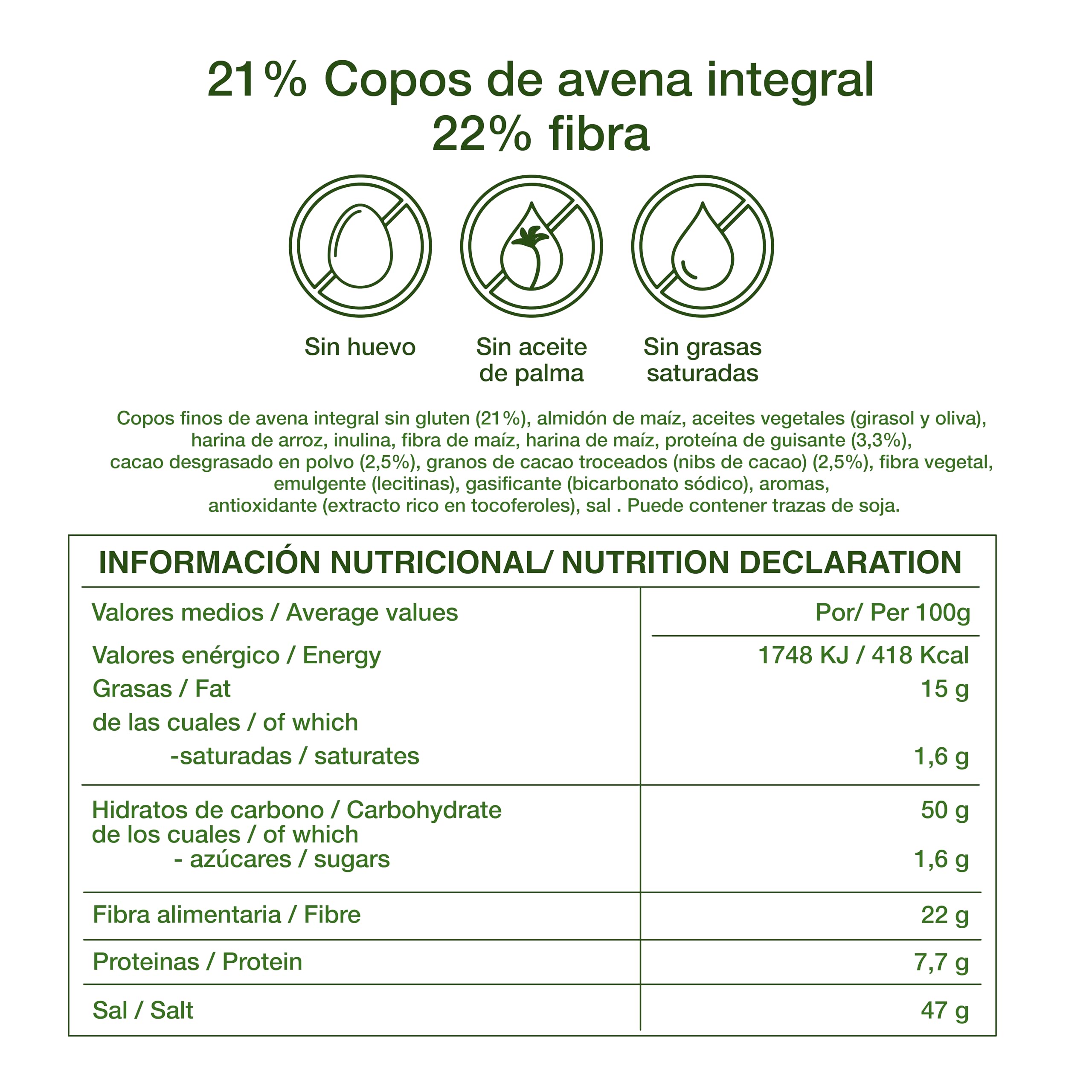 SANTIVERI - Galletas Nibs Cacao Triple Zero, Galletas Crujientes con Avena Integral y Cacao, Altas en Fibra, Sin Edulcorantes, Sin Azúcar Añadido Ni Gluten, Vegano - 210 g — view 2
