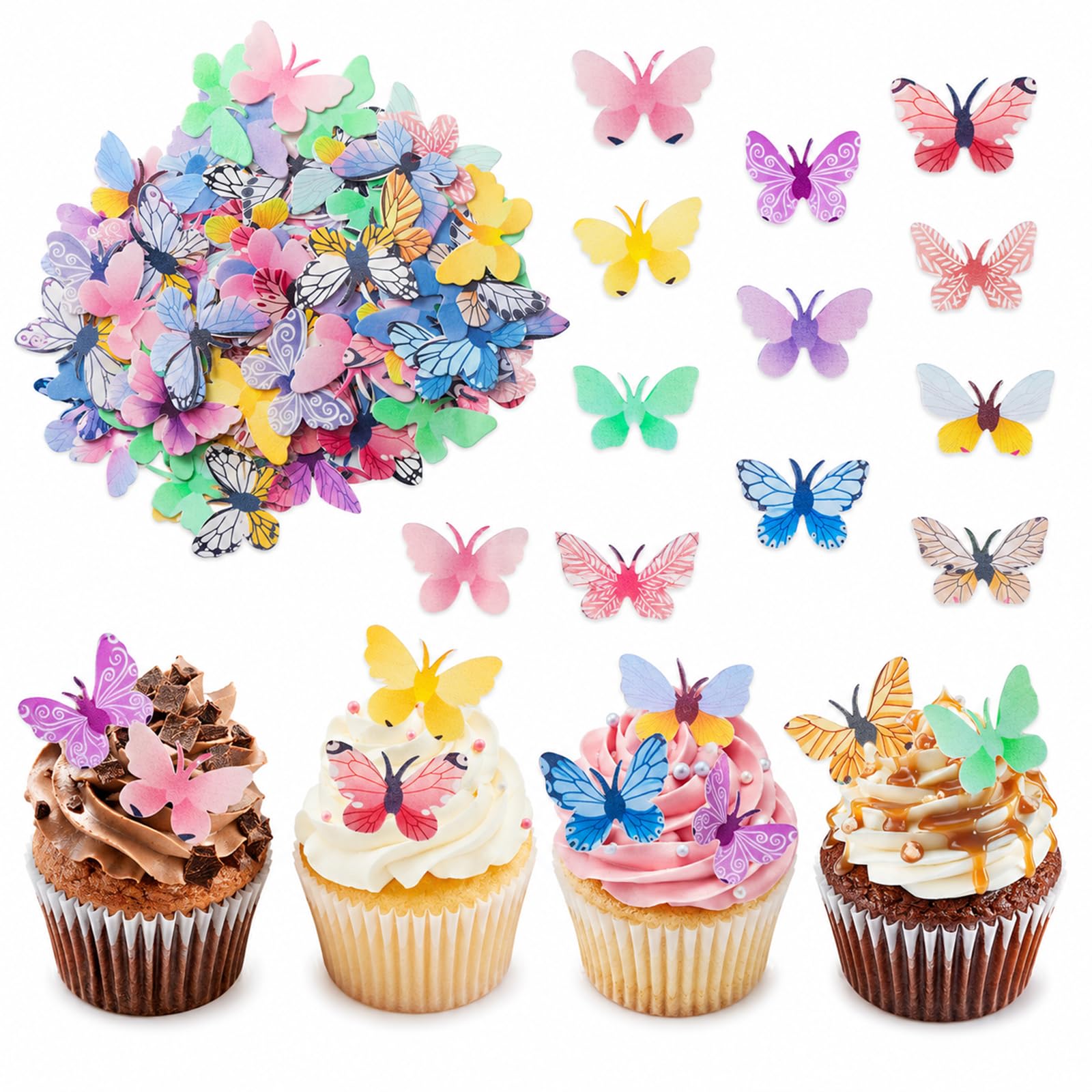 ALLAVA 72 Edible Butterfly Cake Decorations,Colorful Butterfly Cake Toppers