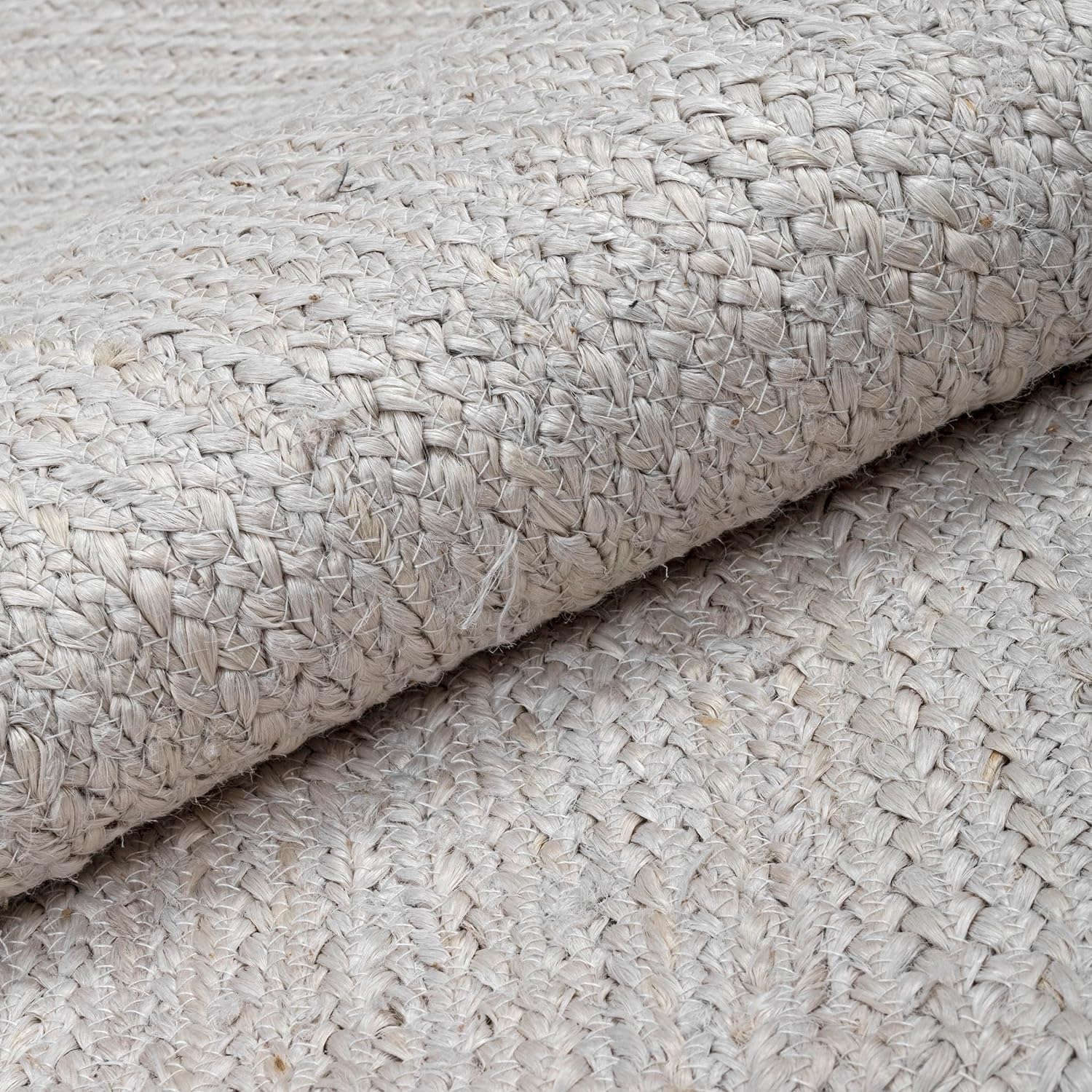 HOMEMONDE Handgewebter, geflochtener Jute-Teppich, wendbar, Naturfaser, Boho, Bauernhaus-Teppich für Wohnzimmer, Schlafzimmer und Eingangsbereich, 1,2 x 1,8 m, gebrochenes Weiß