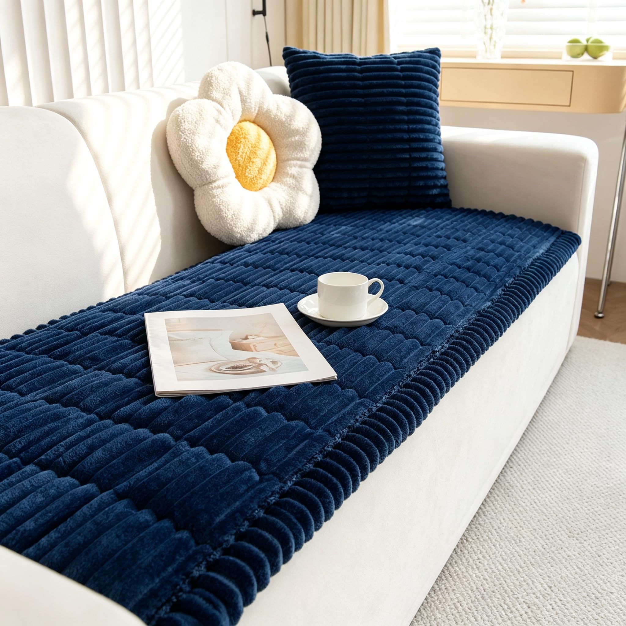ShowyLive Thick Sofa Covers 2 3 4 Seater Non Slip(Navy Blue,70x70cm)