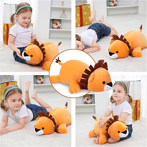 Miniatura 4 de Animales de peluche con peso, león con peso de 24 pulgadas, almohada suave de 4.2 libras, lindo regalo de peluche gigante para niños y adultos (león)