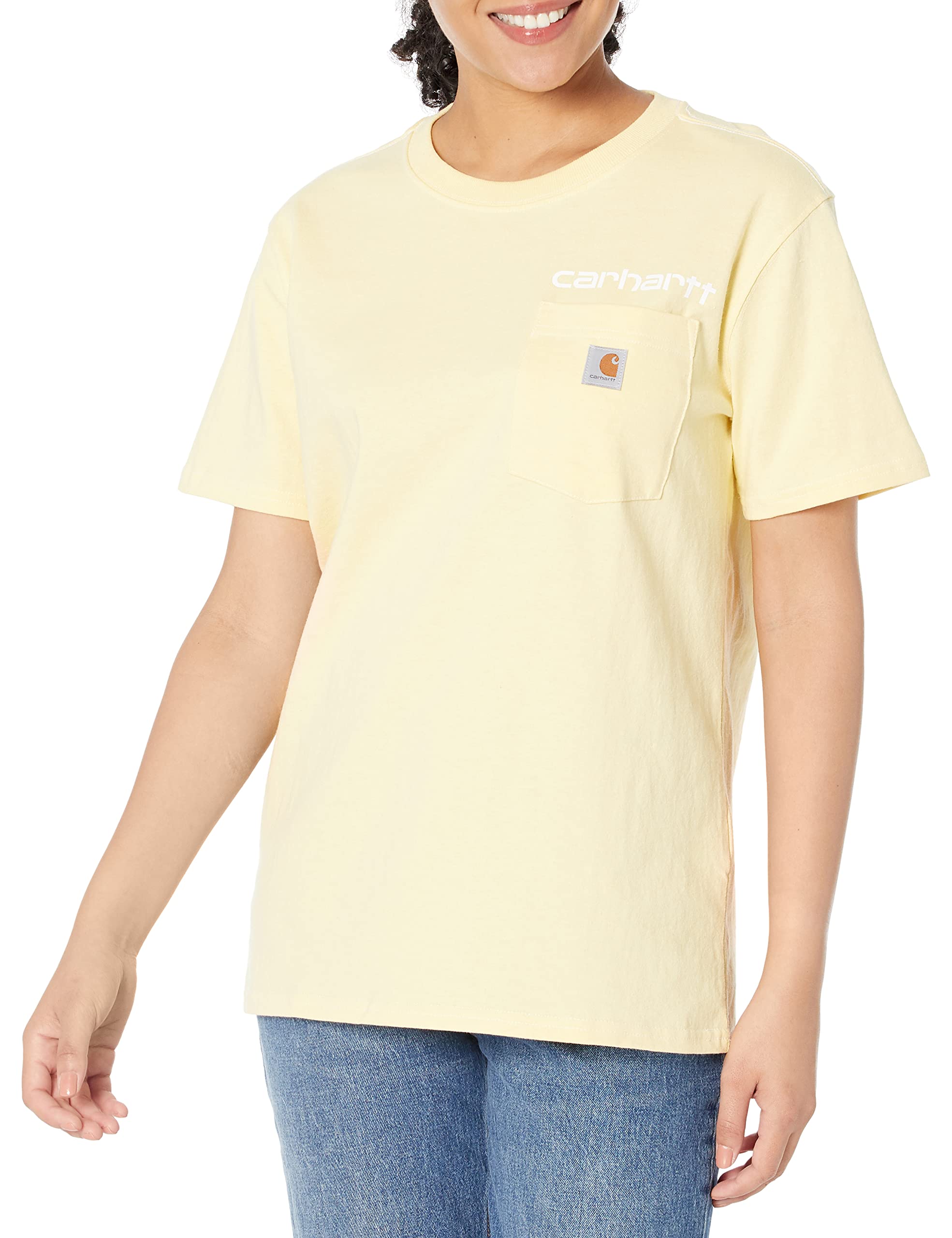 Carhartt Women's Exclusive Loose Fit Heavyweight Short-Sleeve Pocket Logo Graphic T-Shirt
