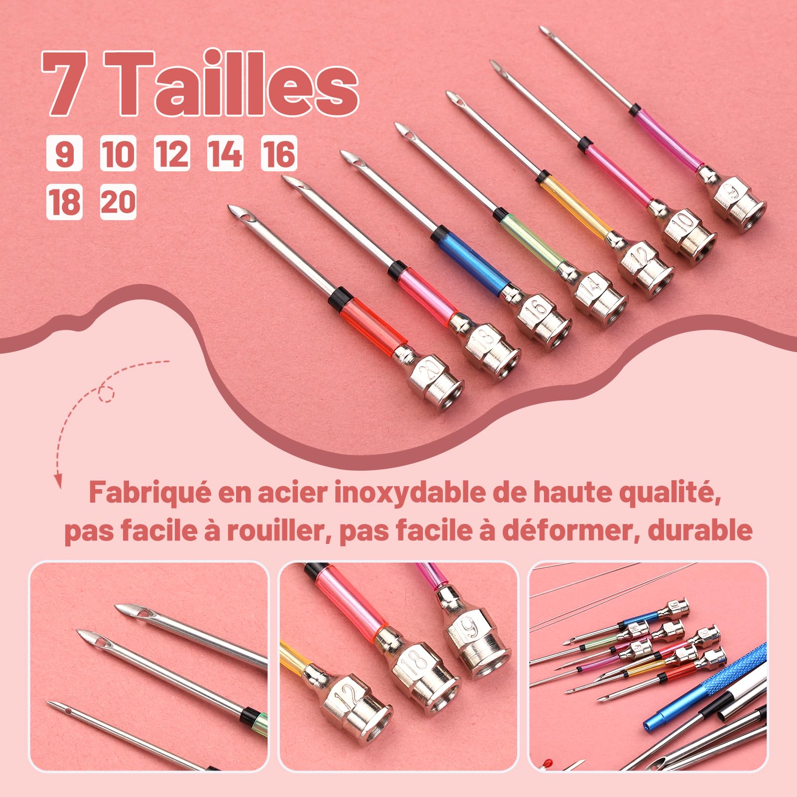 Kit Complet Aiguilles à Broder Punch 41 Pièces - 10 Tailles + Fils Colorés, Poignées, Cerceau, Pour Débutants & Pro