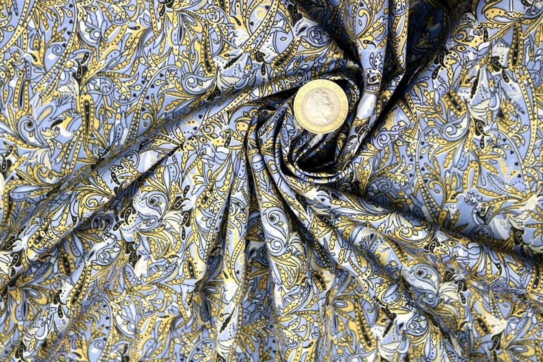 Pyrhan 100% Cotton Fabric By Rose & Hubble | Paisley with Leaves Printed Cotton Fabric By The Metre UK | 45 inches (114 cm) | Crafting Fabric & Dressmaking Fabric | Dress Fabric Material (Sky)