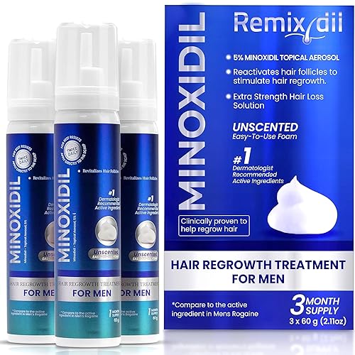 Remixidil - Espuma de minoxidil al 5% para hombre  Tratamiento de crecimiento capilar para hombres  Fórmula clínicamente probada para la pérdida del