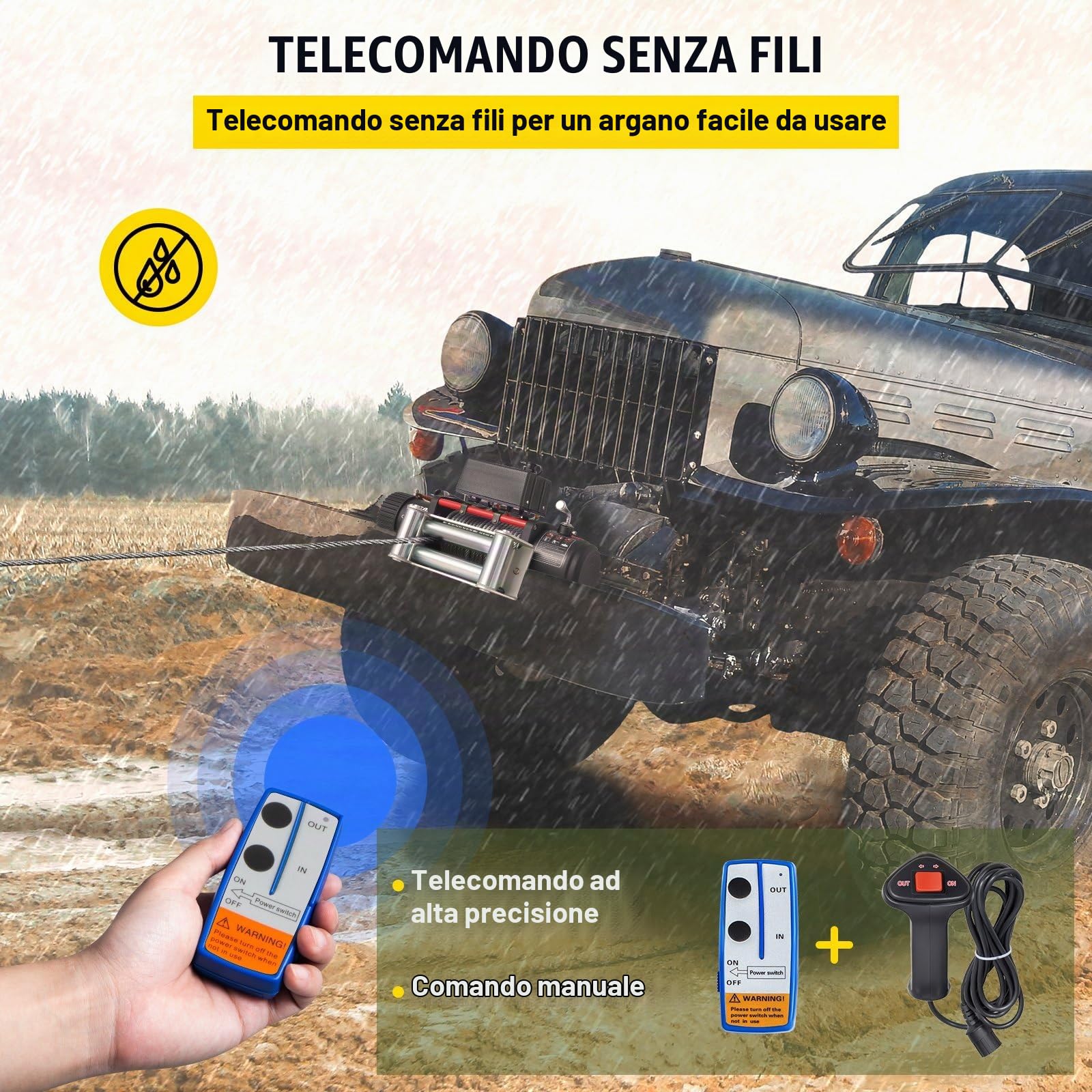 Verricello elettrico per auto 12V 13500 lb / 6123 kg, argano elettrico con fune in acciaio 9,5 mm x 24 m, sollevatore elettrico traino per ATV UTV fuoristrada