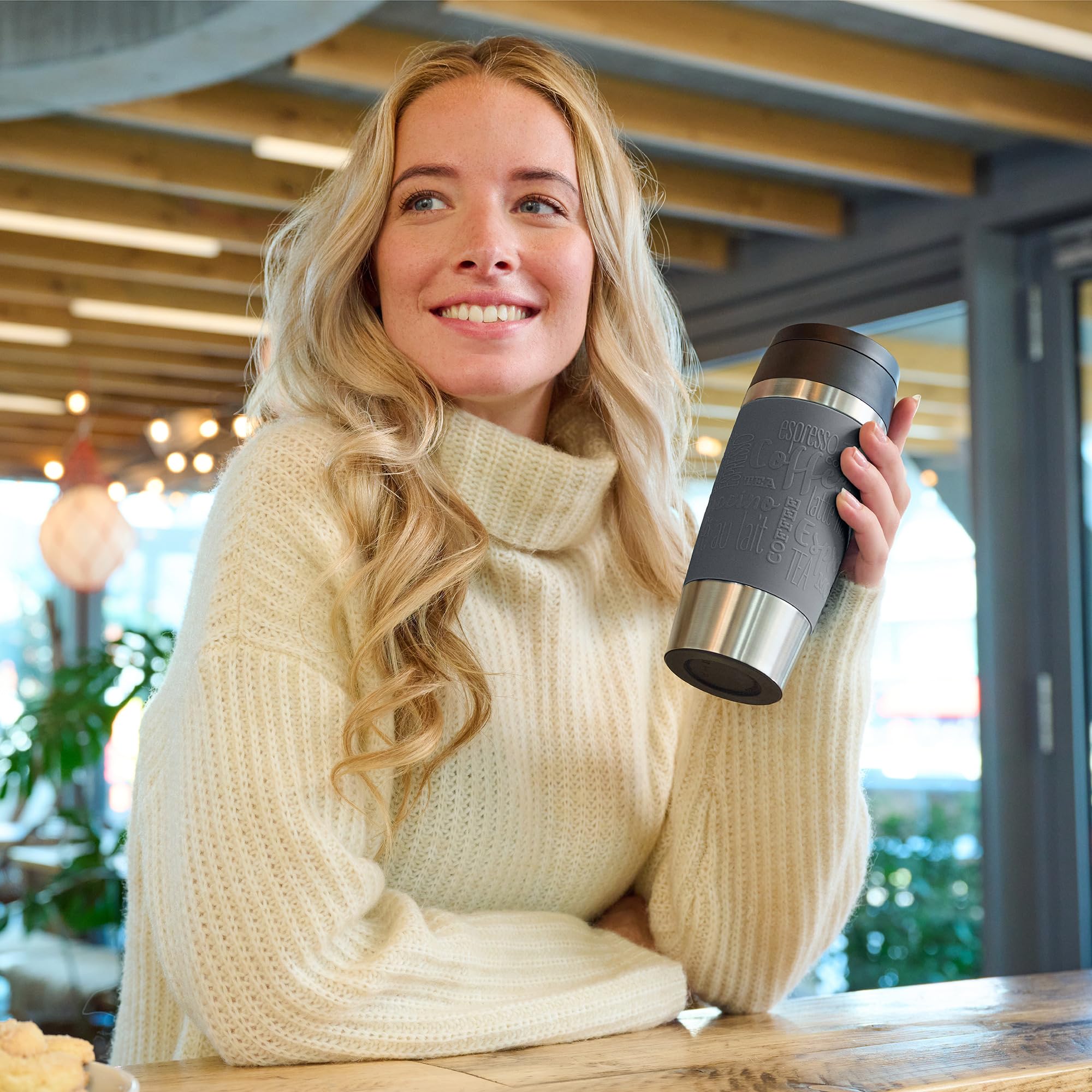 Emsa N20223 Travel Mug Classic - Vaso aislante (0,5 L, cierre de rosca cómodo, acero inoxidable, 6 horas de calor y 12 horas de frío, 100% hermético, apto para lavavajillas, apertura de 360°, color