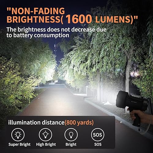 Miniatura 2 de BUYSIGHT Linterna recargable con reflector, 10000000 lúmenes, luces de mano IP67, impermeable, linterna de camping COB con filtro rojo (camuflaje