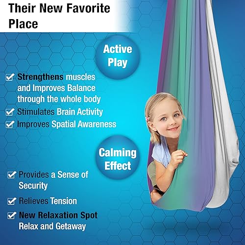 Miniatura 9 de MINGLEWOOD - Paquete de columpio sensorial  Percha giratoria de 360  Juego completo para niños  Necesidades especiales ansiedad, TDAH, autismo y