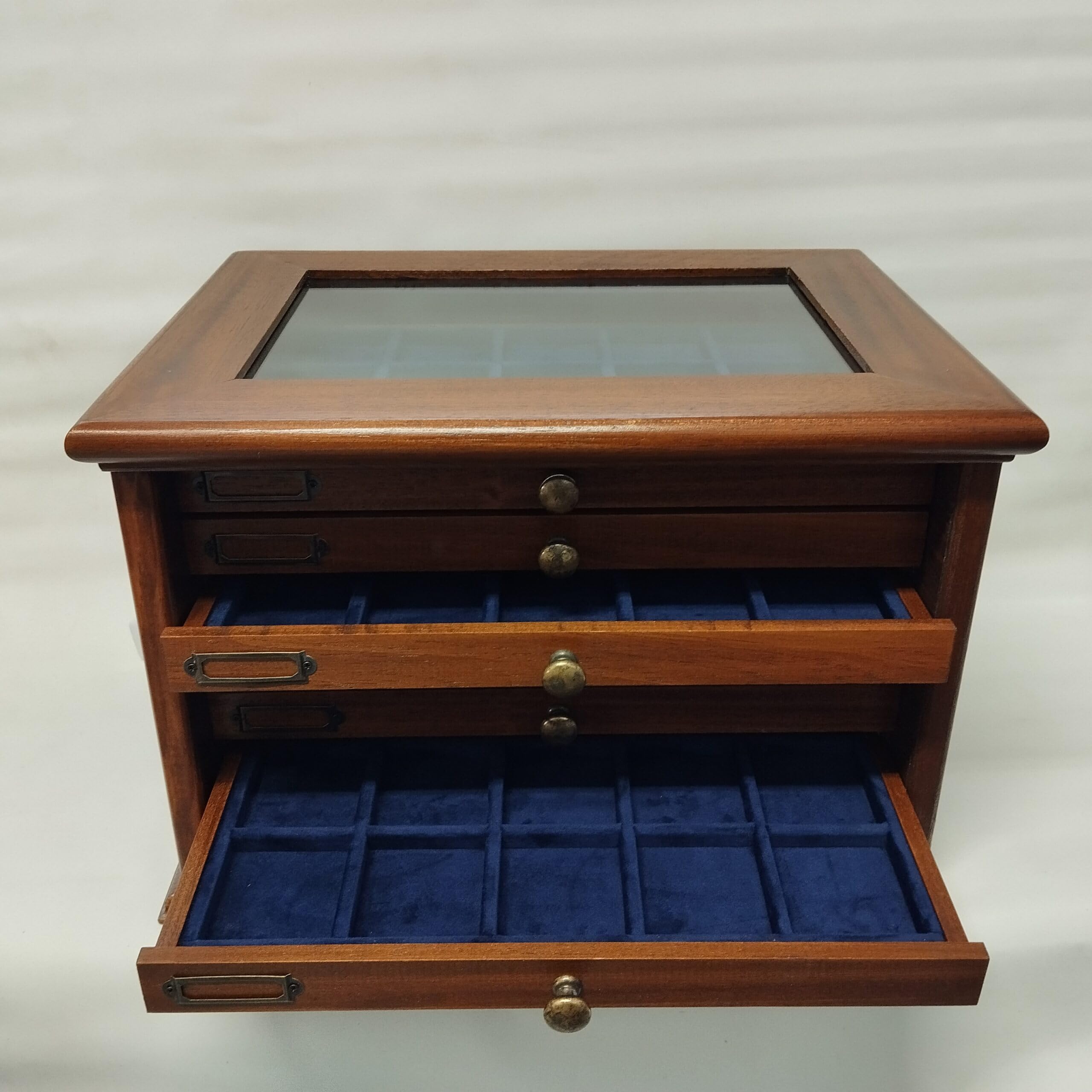 Monetario de Madera con 7 cajones y Terciopelo, Mueble Expositor para Monedas y medallas Hecho a Mano, con luz LED, Personalizable – artesanía Italiana