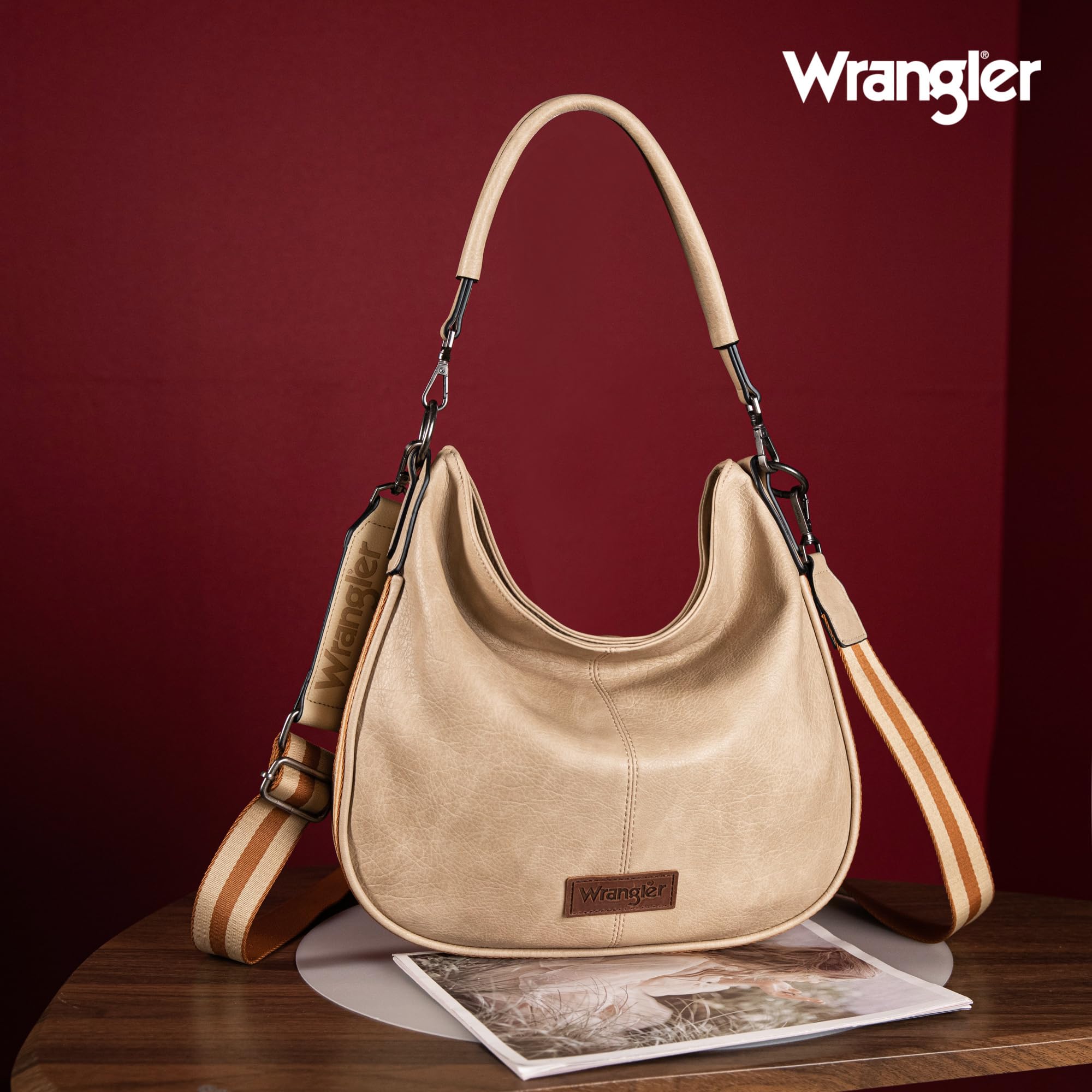 Wrangler Hobo Bags Large Crossbody Bag for Women Shoulder Purse Handbags with Adjustable Strap: *Khaki