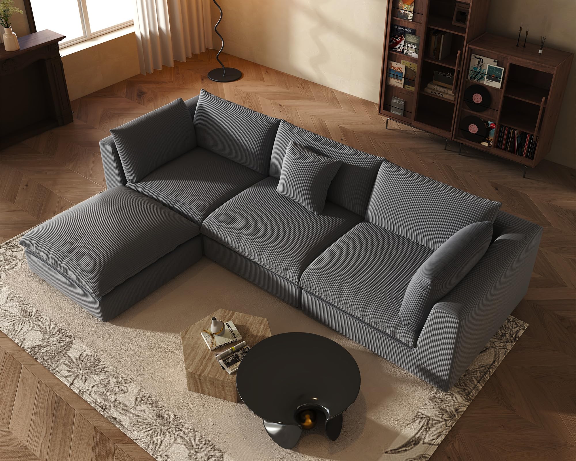 Fajiani Oversized Modular Sectional Sofa, Cloud Couch Deep Seat Sofa Cushion Covers Removable, Oversized Sectional Couches for Living Room (3 Seater+1