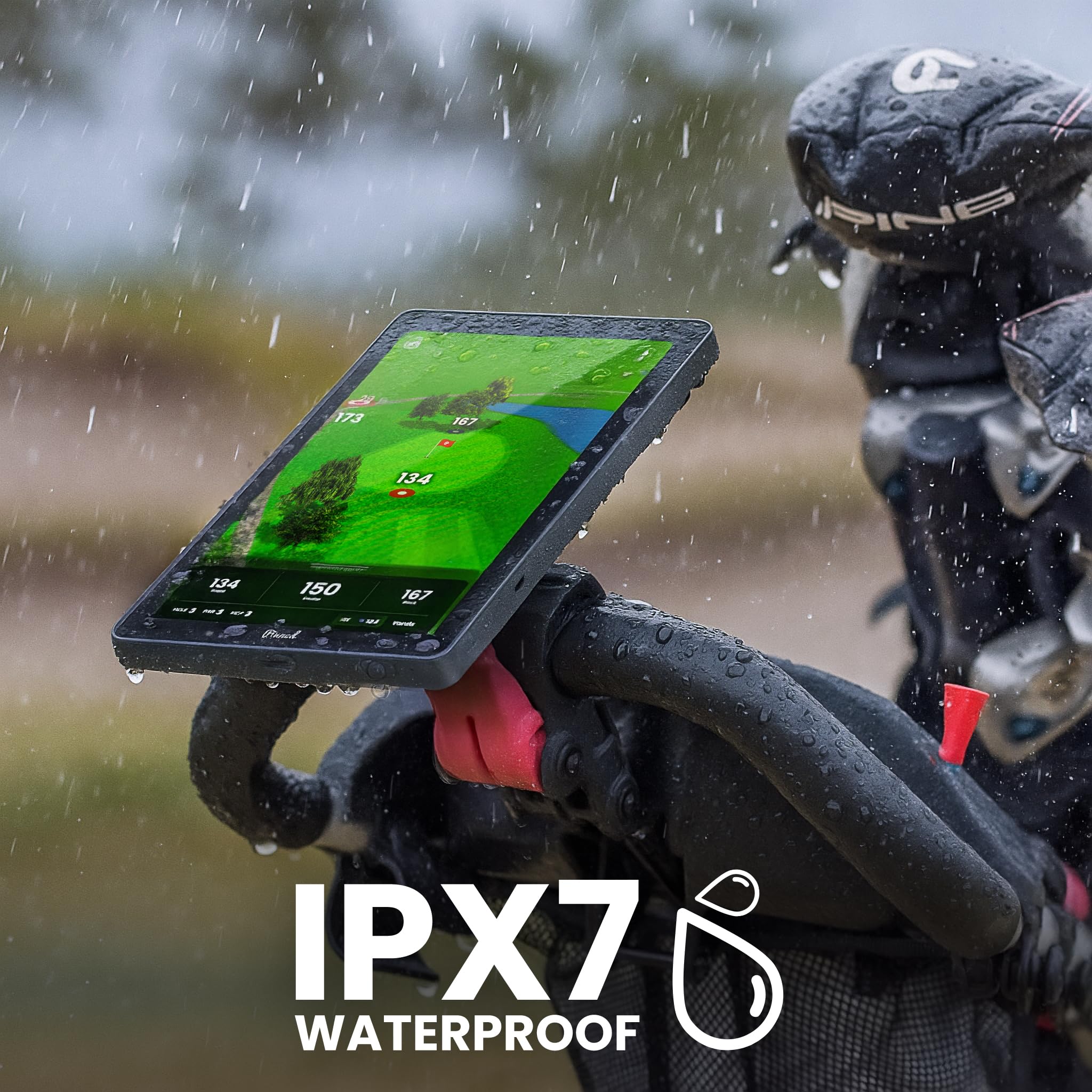 Pinned Golf The Caddie Tragbares Golf-GPS-Gerät, Sonnenlicht-lesbarer 8-Zoll-Bildschirm, 45.000+ Golfplätze, wasserdicht, Touchscreen-Golf-GPS-Handgerät mit fortschrittlicher Analyse, Keine Gebühren