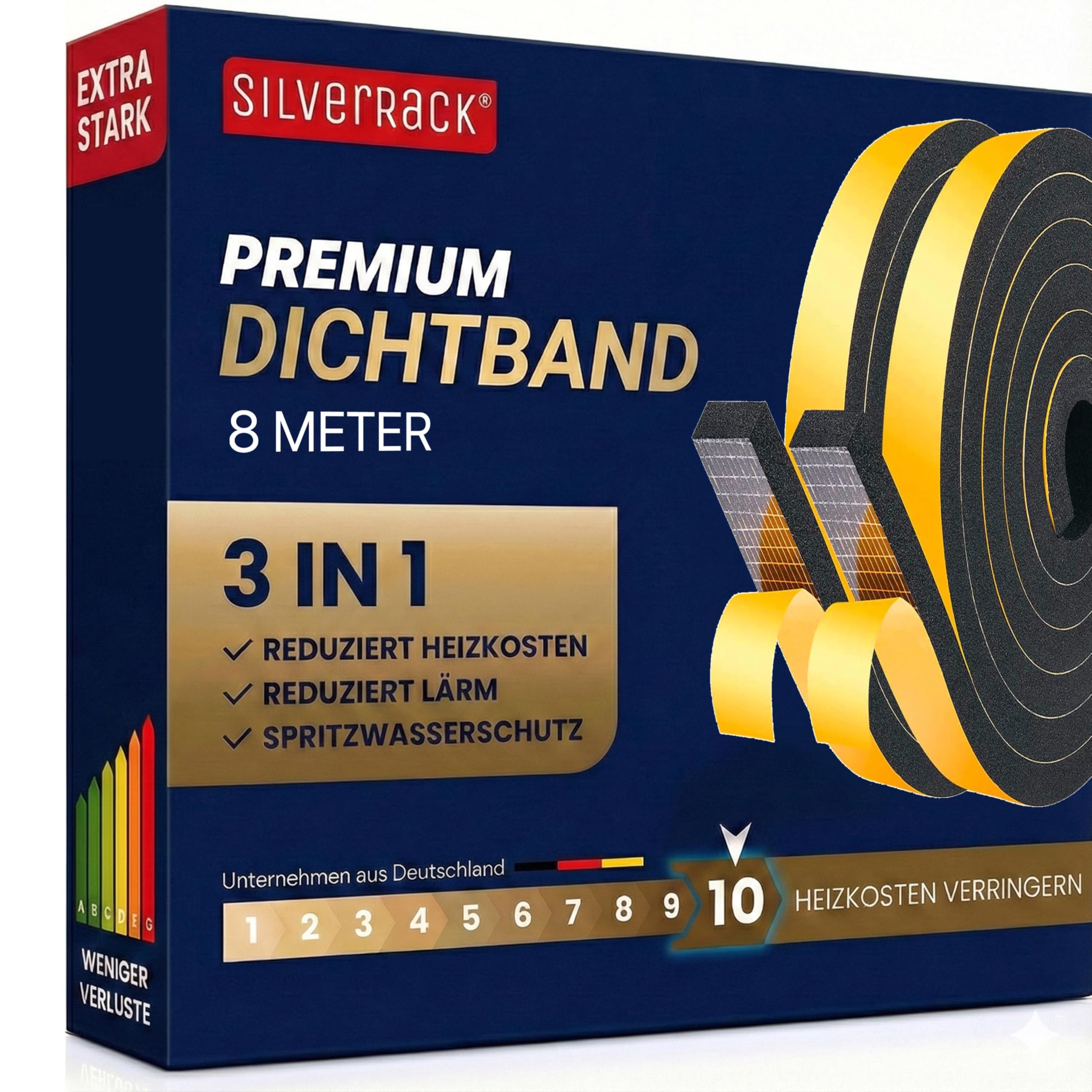 SilverRack Guarnizione autoadesiva per porte da 8 m, colore nero, 12 mmx6 mm, 2 rotoli da 4 m, paraspifferi per risparmiare sui costi di riscaldamento