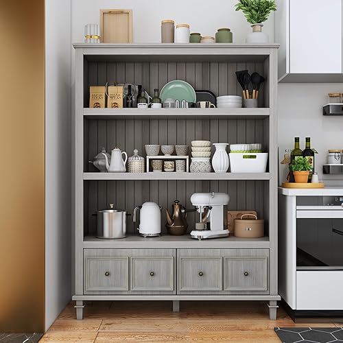 AIEGLE Armario grande de cocina, armario de almacenamiento con estante abierto de 3 niveles y 2 cajones, armario de almacenamiento de despensa de