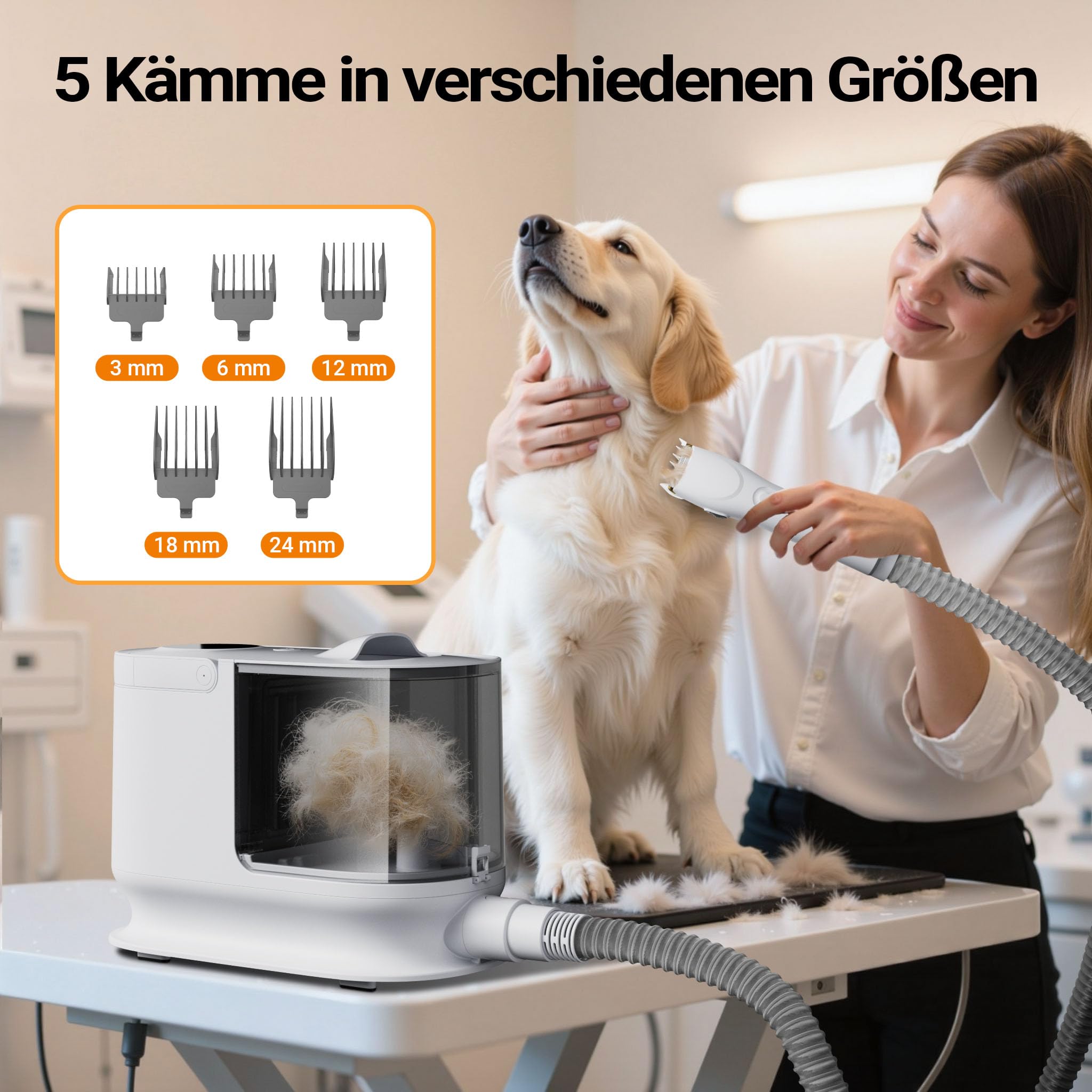 Fudajo Haustier Pflegeset weiß, 6 in 1 Multifunktion Schermaschine, Tierhaarschneidemaschine mit Staubsauger, Pflege Paket für glänzendes Fell