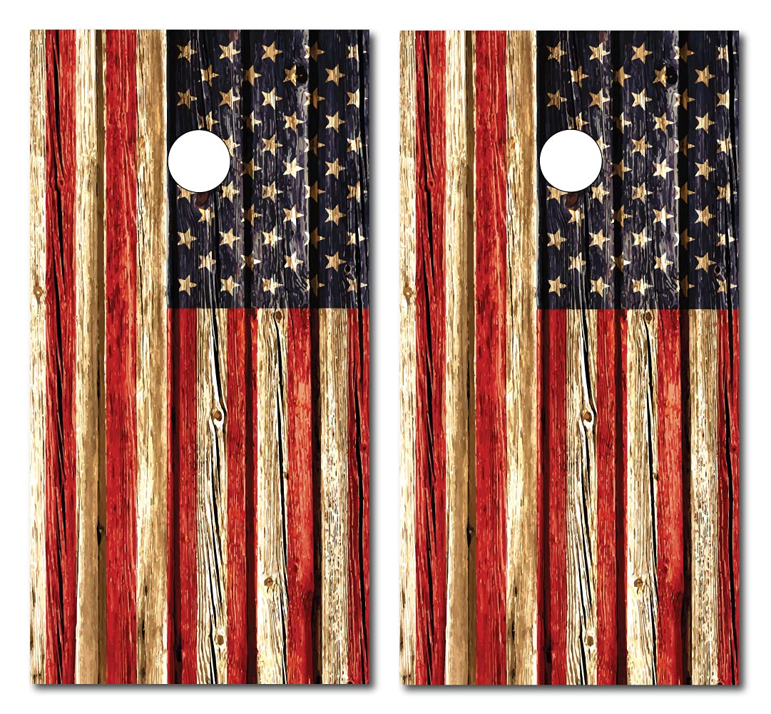 Board Wrap | Vinyl Skin Decals for Regulation Size Bag Toss Game | 24 in x 48 in | American Flag Distressed Wood | Red White and Blue Design
