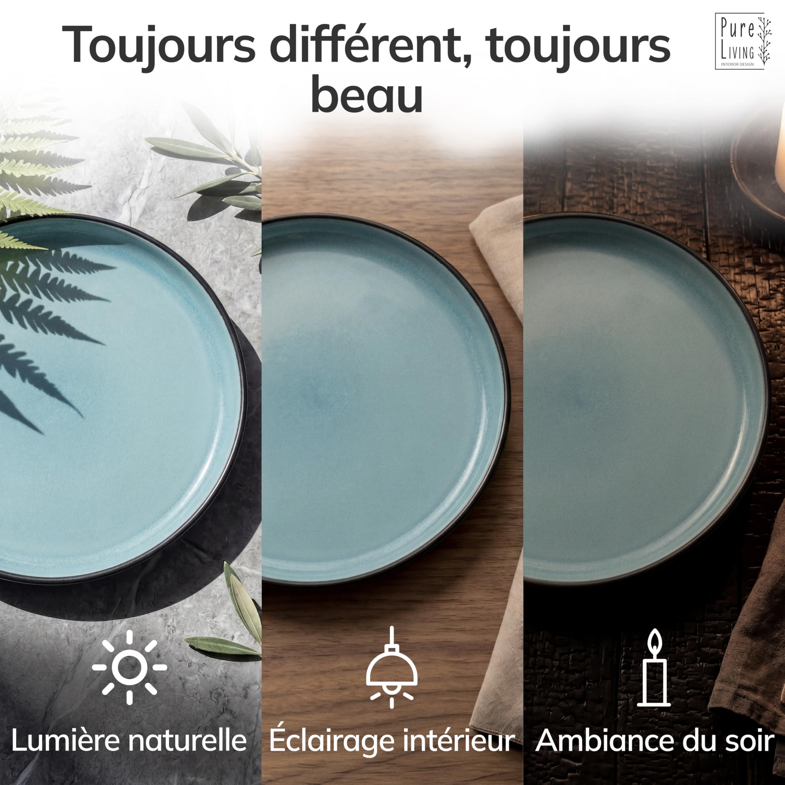 Ensemble Prestige de Services de Table: Assiettes Creuses en Porcelaine pour 6 Personnes - Élégantes Assiettes de Service pour une Expérience Culinaire Raffinée, Pure Living aigue-marine