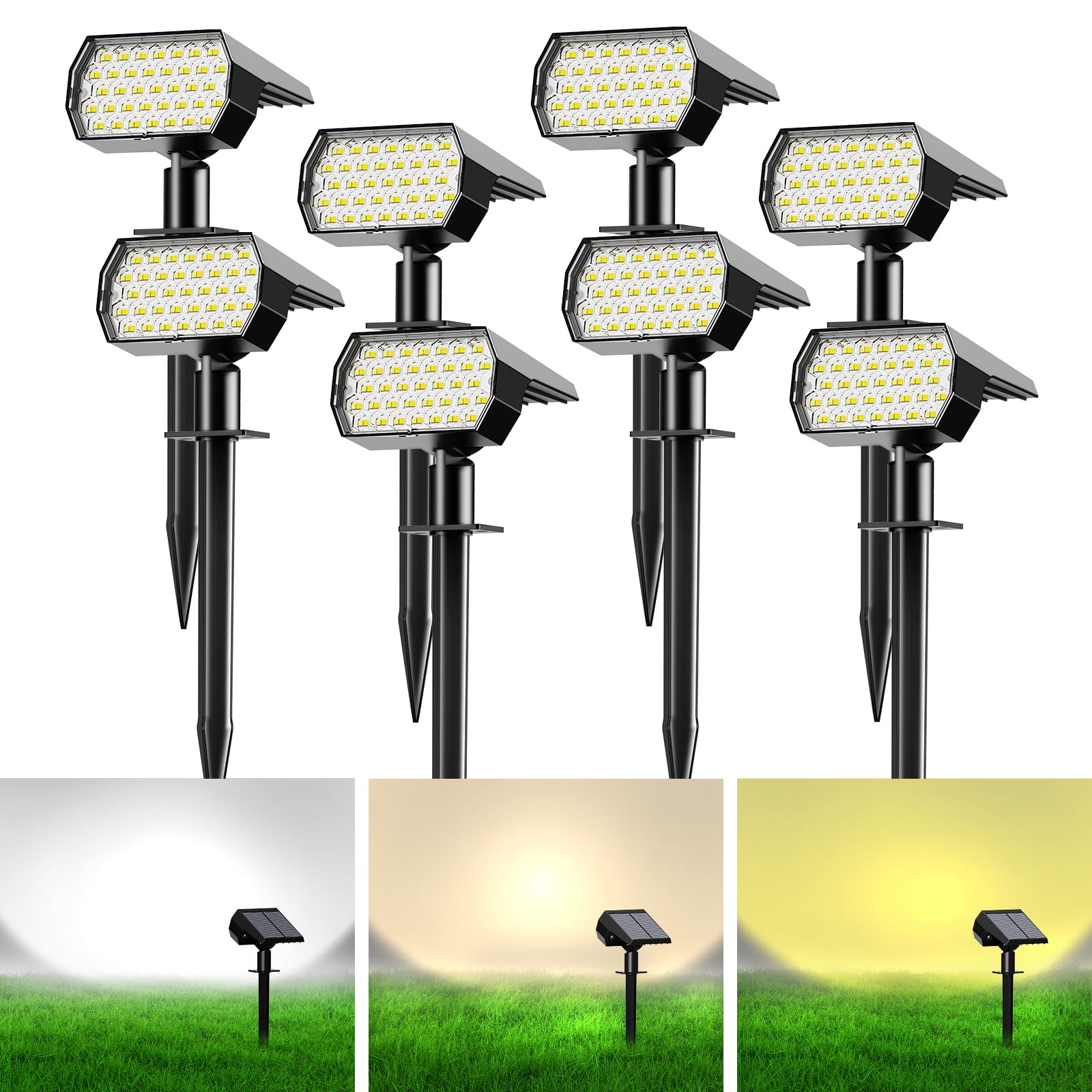 Faretti solari per esterni, confezione da 8/74 LED/3 colori] 2 in 1 faretti solari per paesaggio, impermeabili IP65, luci di sicurezza a energia solare per cortile, giardino, sentiero,