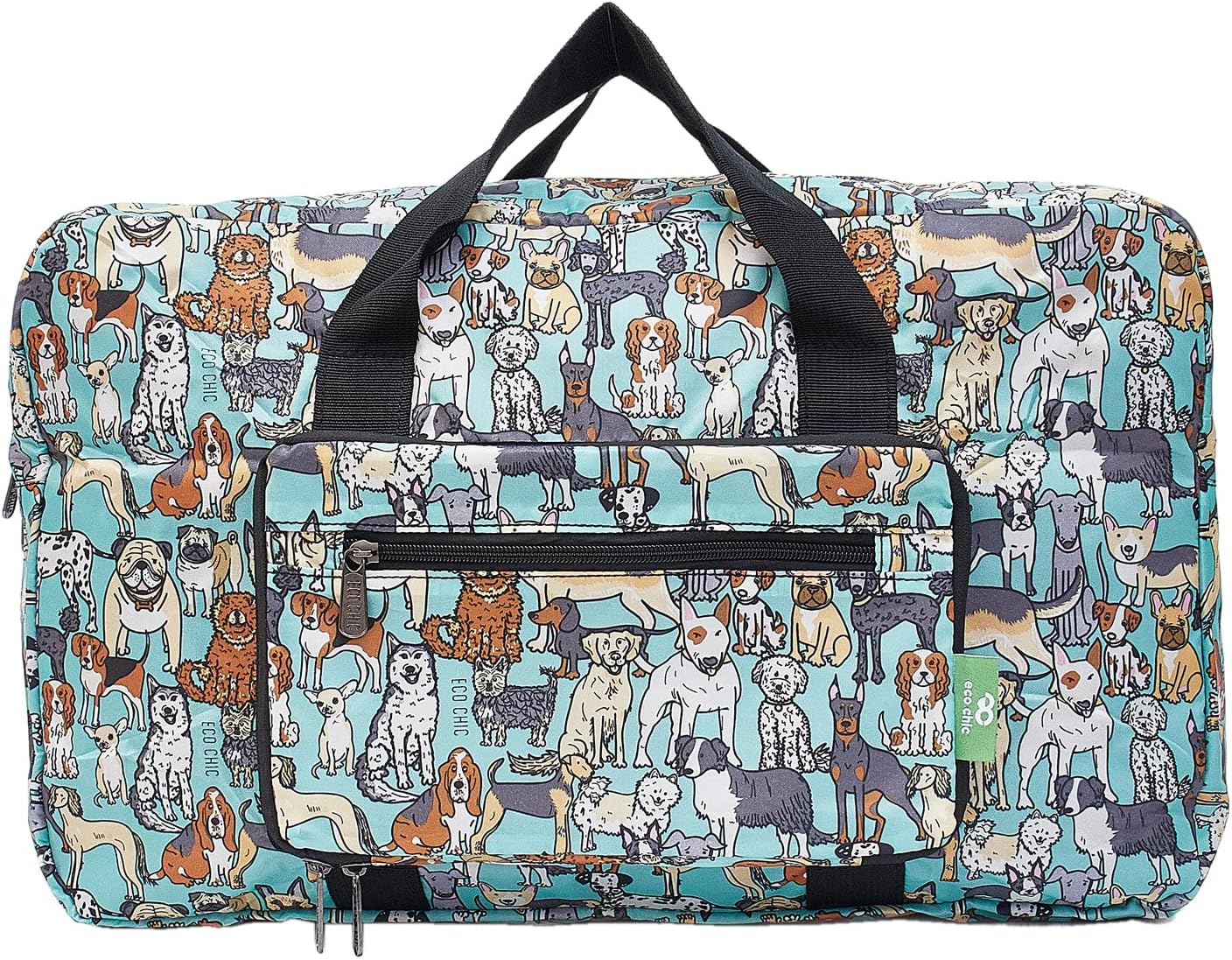 Eco Chic Lightweight Foldable Holdall Carry on Luggage Travel Duffle Bag (Dogs Teal)