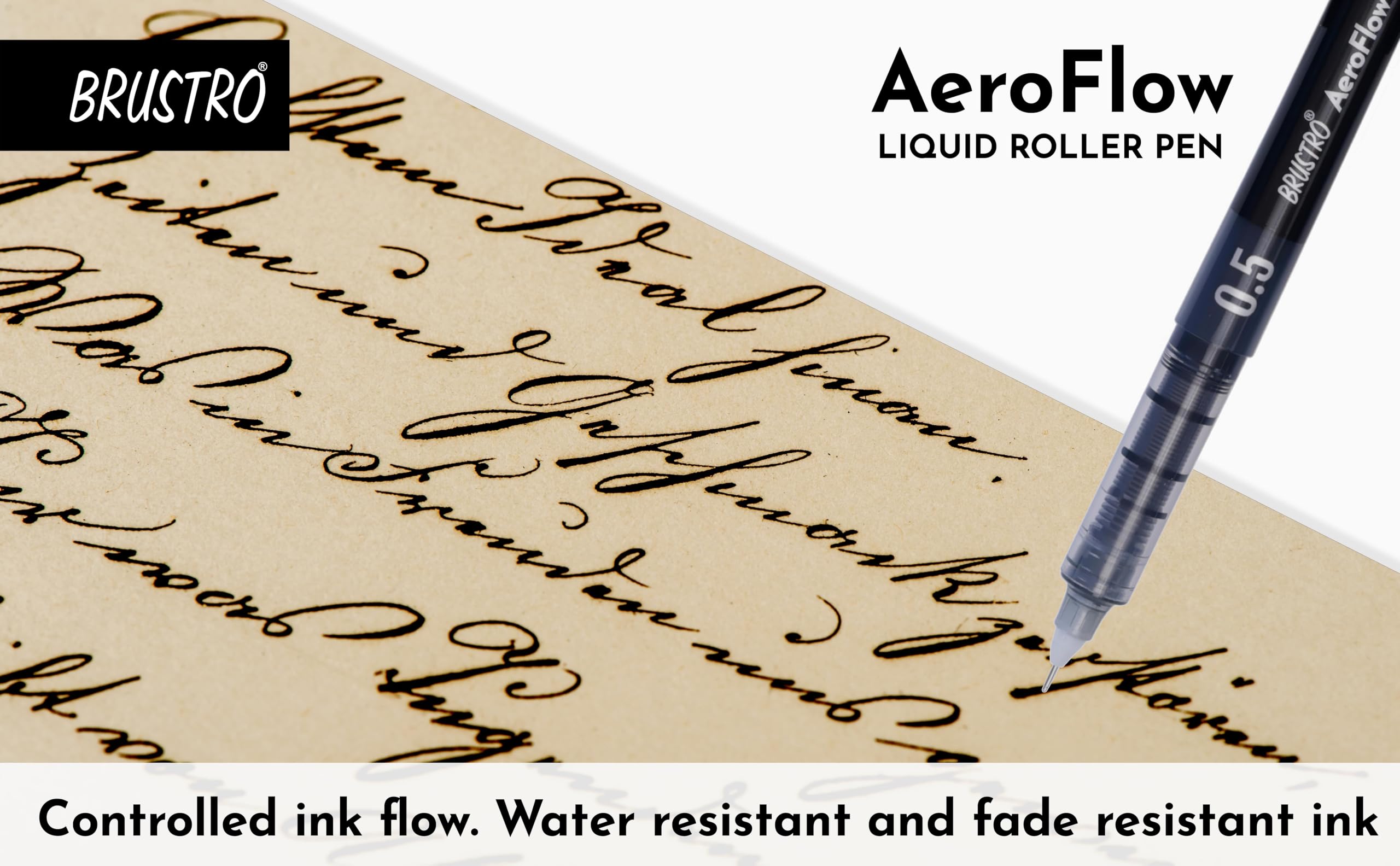 BRUSTRO AeroFlow Tintenroller mit Flüssigtinte, Blau, 0,5 mm, Mikrospitze, ideal für Studenten, Profis, Büro, Prüfung, präzises glattes Schreiben, lichtbeständig, 6 Stück