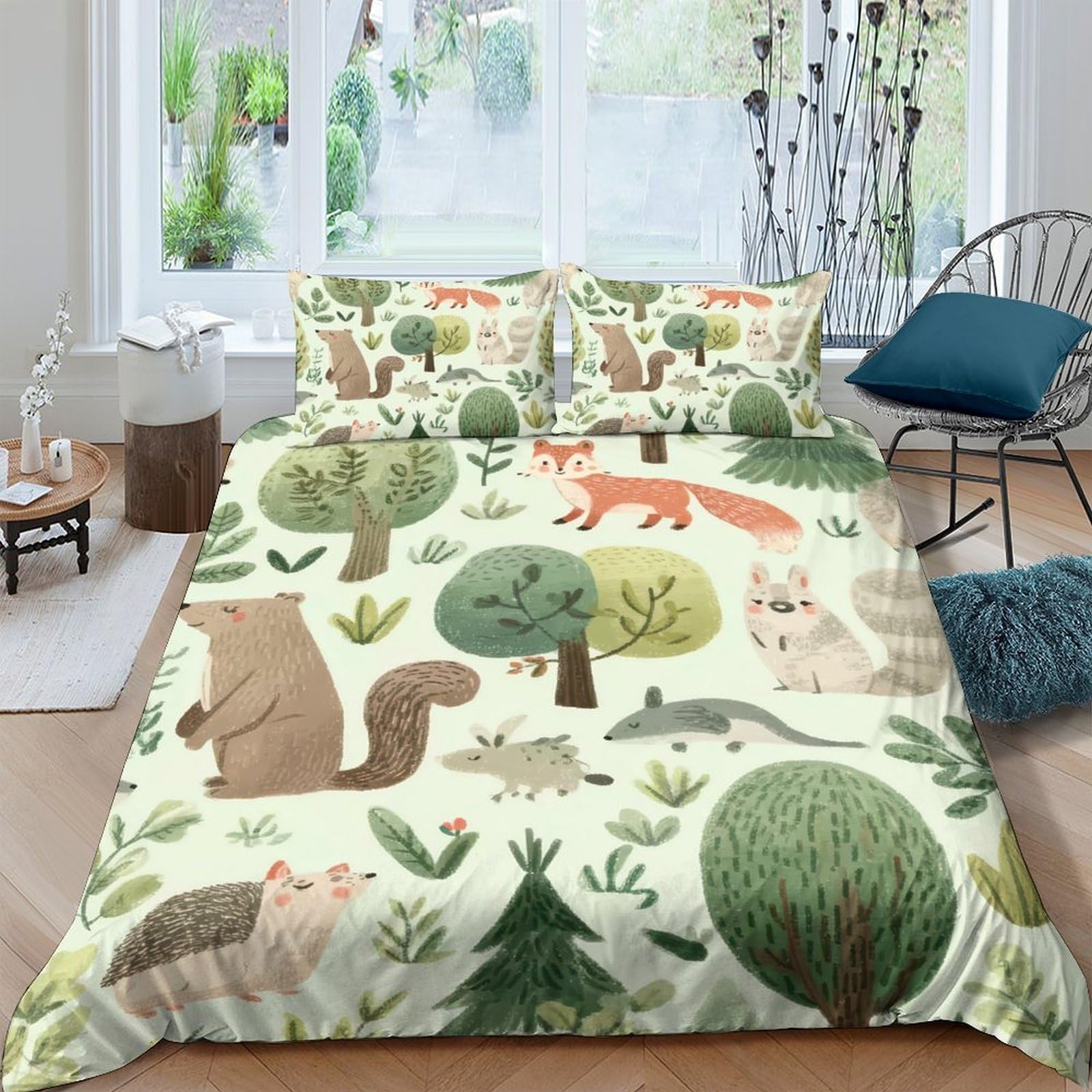 Ctjqhvkz Style-4 3D Printed Forest Animal Fitted Sheet Microfiber Soft Woodland Fox Mattress Cover For Bedroom Guest Room Decor Single（135X200cm）