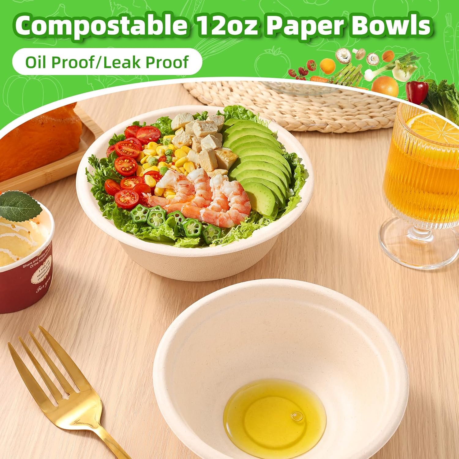 Disposable Paper Bowls-16oz for Hot Soup, 250 Pack Eco-Friendly, Compostable Bagasse Disposable Heavy Duty Biodegradable Bowls Bulk for Hot and Cold Food, Salad, Milk Cereals (Nature)