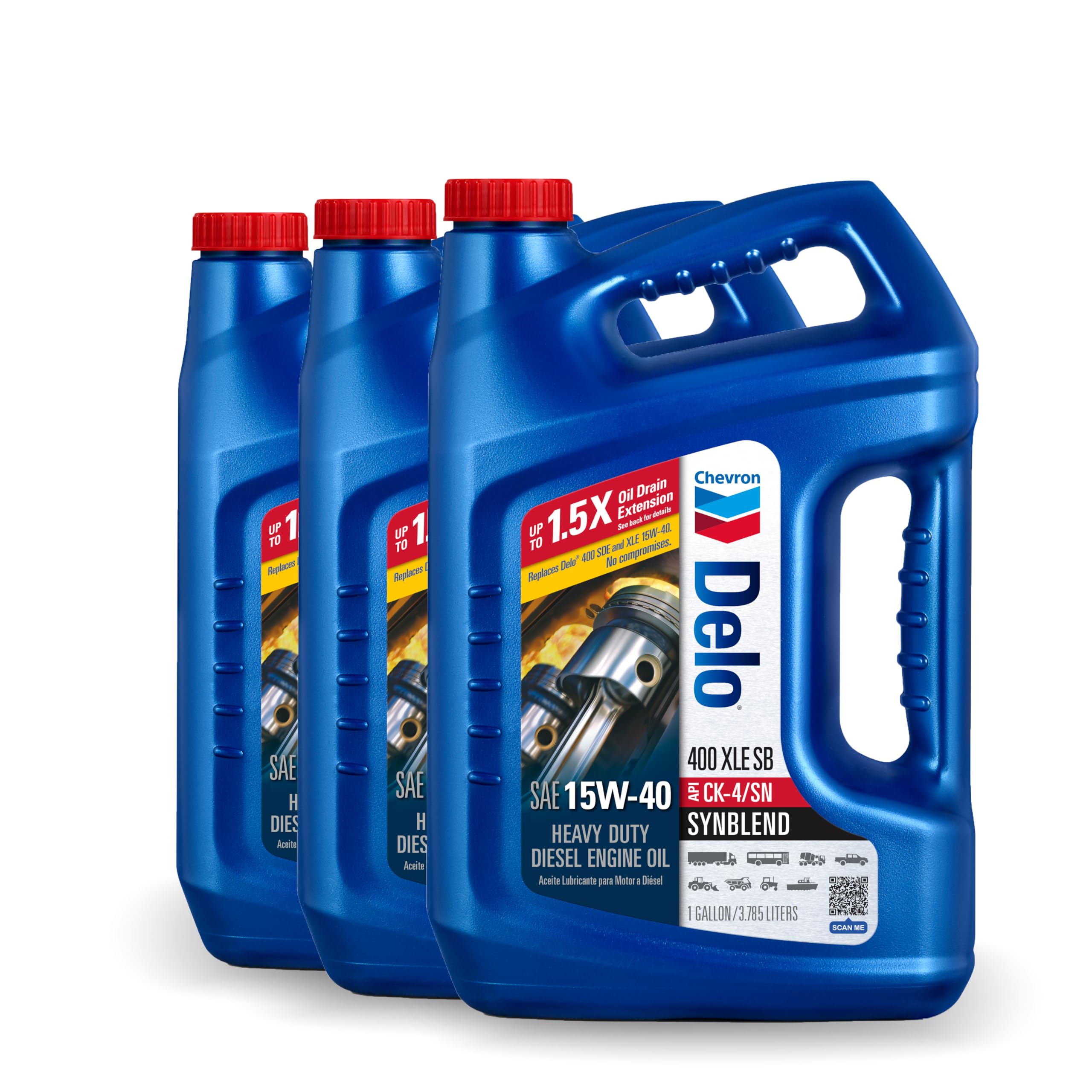 Chevron Delo 400 XLE SAE Synblend Synthetic Blend Oil 15W40, 1 Gallon, Case of 3