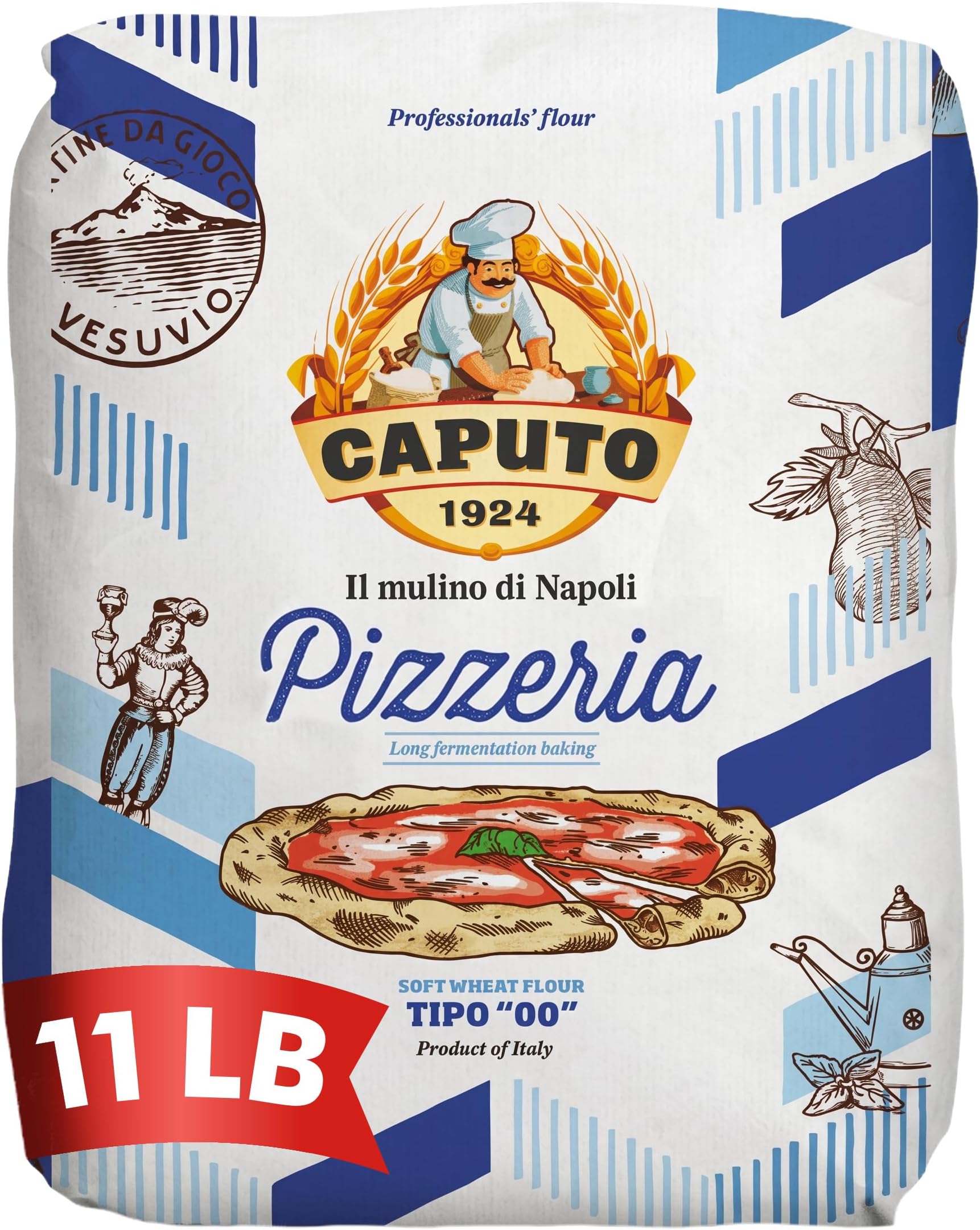 Antimo Caputo Pizzeria Flour Blue, 11 Pound (5Kg) Bag - Italian 00 Flour - Soft Wheat for Pizza Dough - Makes that Perfectly Elastic, Chewy, Crispy Bubble Neapolitan Pizza