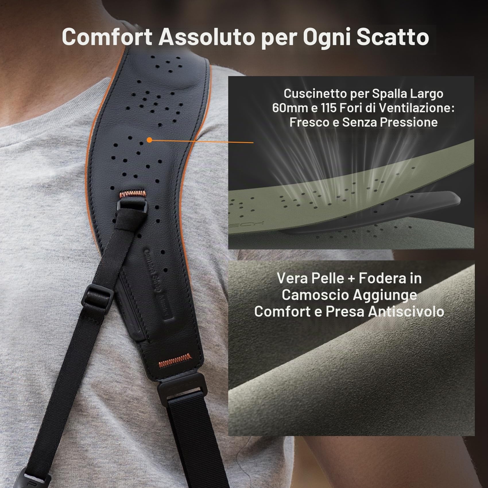 PGYTECH Camera Strap Master, Imbragatura Doppia Spalla in Pelle per 3 Fotocamere, Imbragatura Fotocamera Regolabile per Fotografi Professionisti