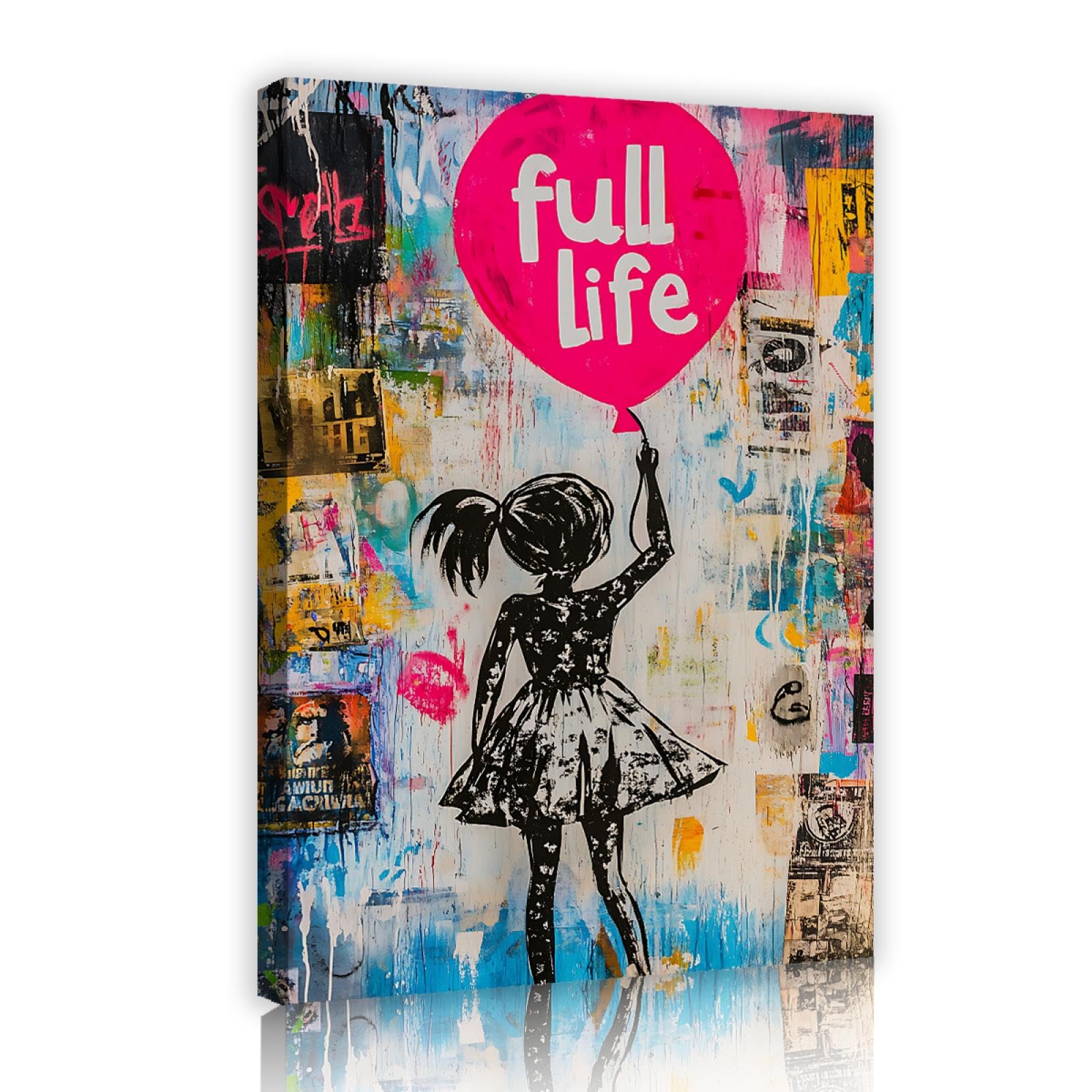 UIRINGART Full Life Wall Decor Hip Hop Style Street Graffiti Art Balloon Girl Canvas Print Picture Poster per soggiorno Camera da letto Sala giochi 35x55cm Innerframe