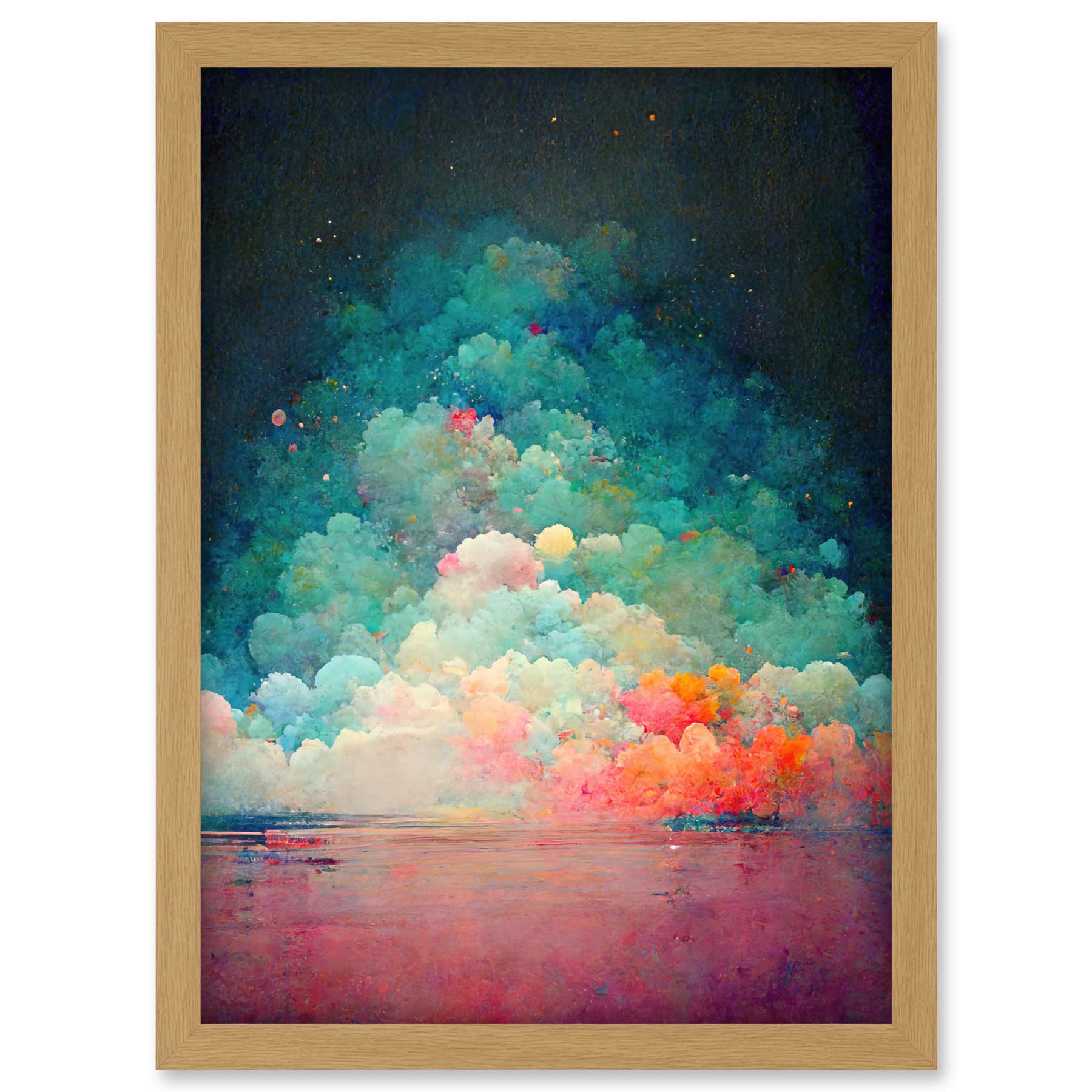 Doppelganger33 LTD Beach Sunset In Bubble Clouds Dreamy Surreal Abstract Artwork Framed A3 Wall Art Print