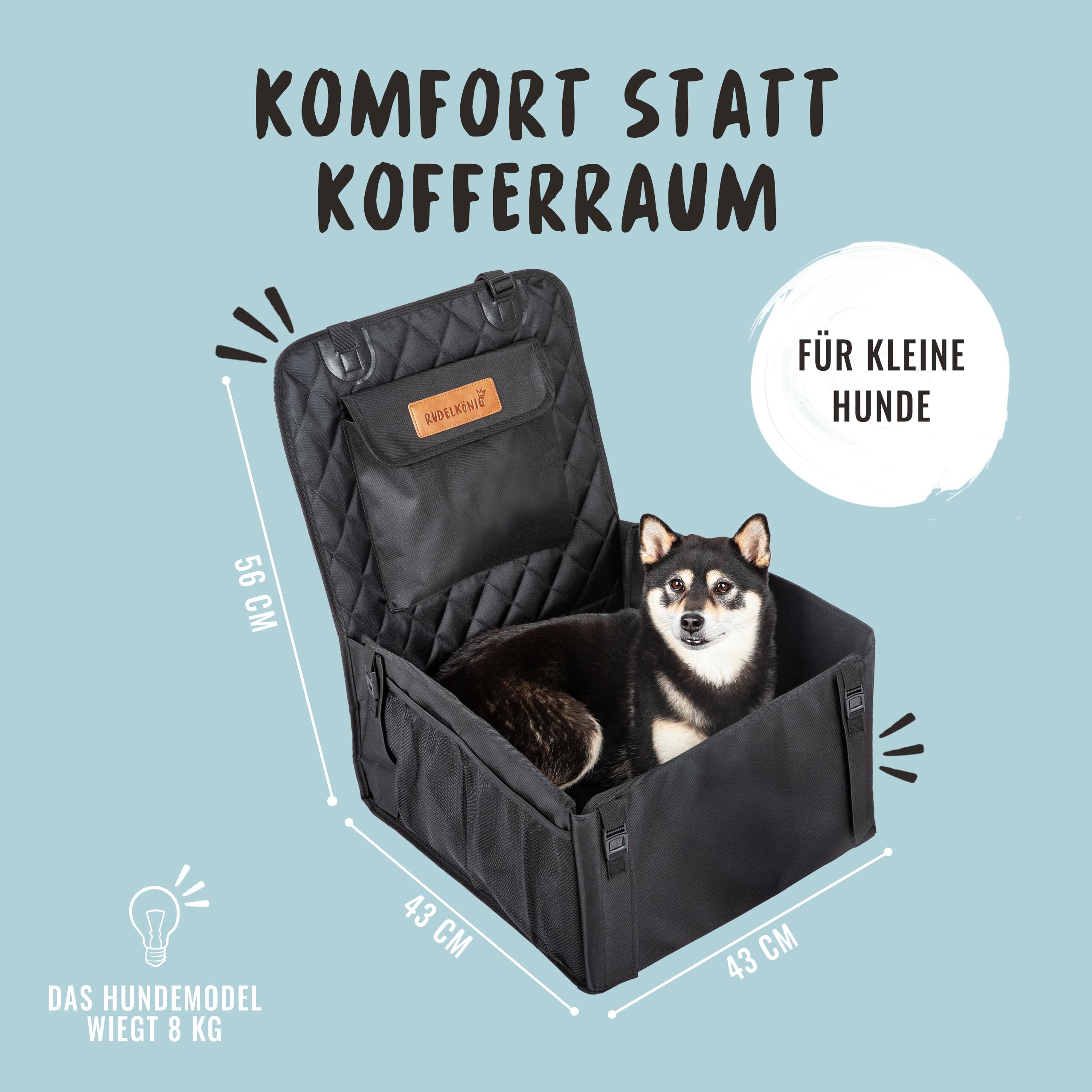 Rudelkönig Autositz für Hunde - Wasserabweisender Hundesitz für Auto Rückbank - Hundekorb für kleine und mittlere Hunde in schwarz