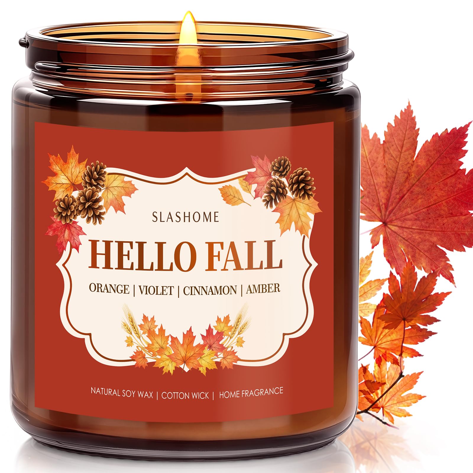 SLASHOME Hello Fall Soy Candle 7oz, Orange Cinnamon Scented Gift