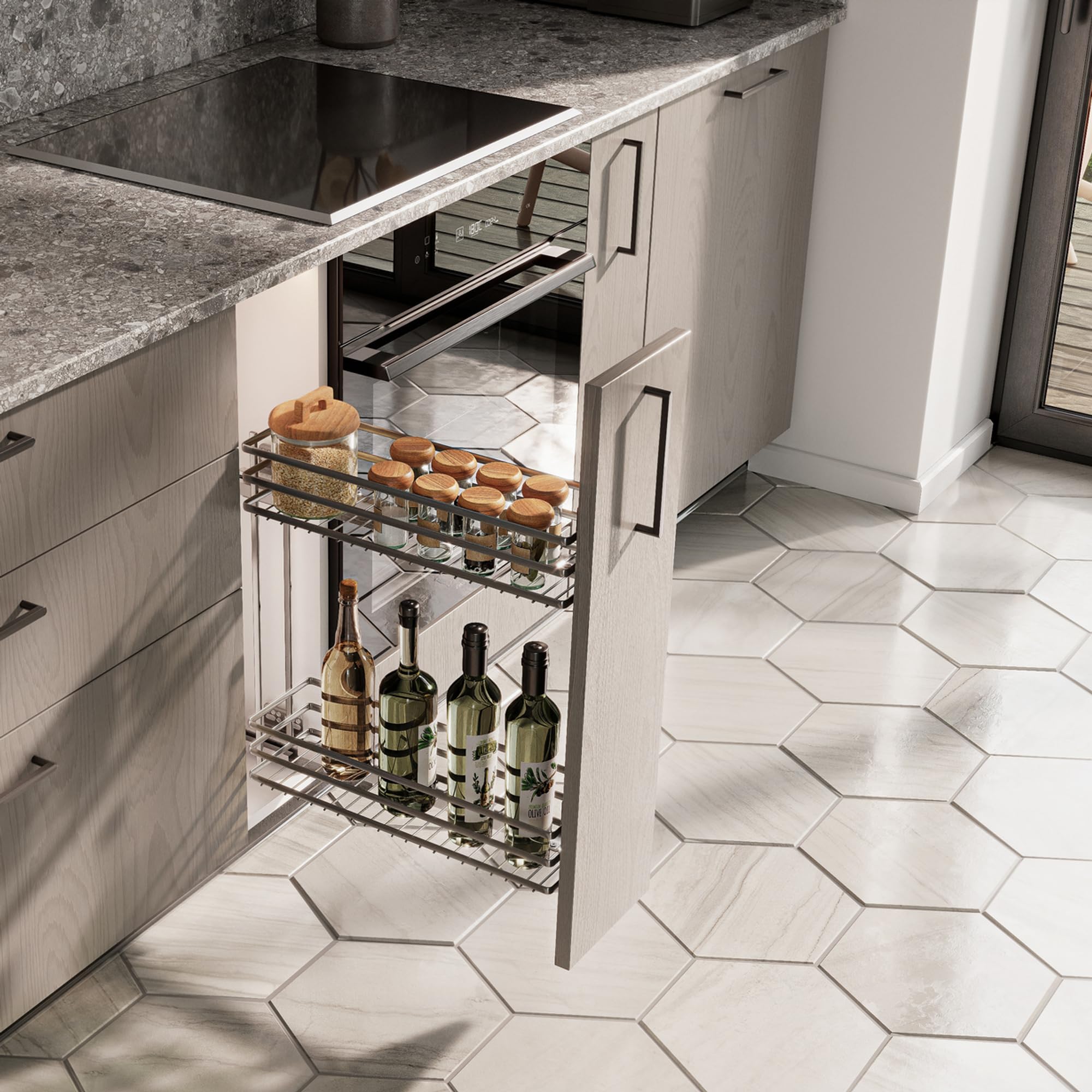 GTV Cesto Estraibile per Cucina MOVIX, Montaggio Laterale a 2 Ripiani, per Mobili Base da 200 mm, Portata 15 kg, profondità 478 mm, Acciaio Cromato