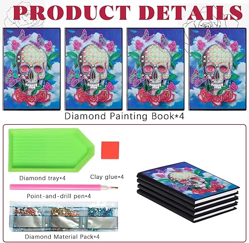 Miniatura 3 de 4 paquetes de cuadernos de pintura de diamantes de Halloween – A5 5D DIY esqueleto con forma especial de diamantes cuadernos de bocetos de arte de
