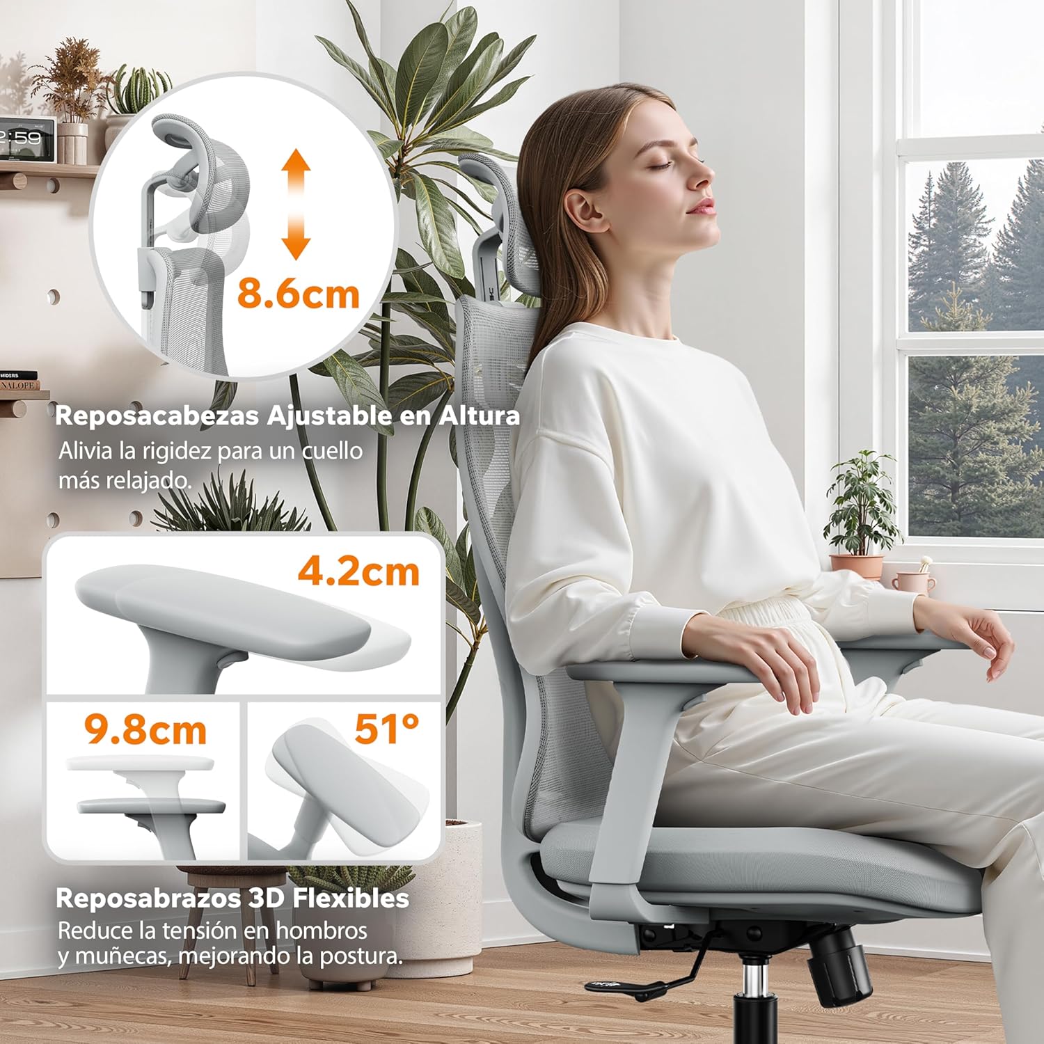 Image showing adjustable headrest and 3D armrests of the SENSE7 office chair
