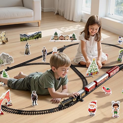 Miniatura 2 de Juego de tren para niños de 4 a 8 años, juguete de tren eléctrico con sonido realista, luces y humo para debajo del árbol de Navidad, modelo de