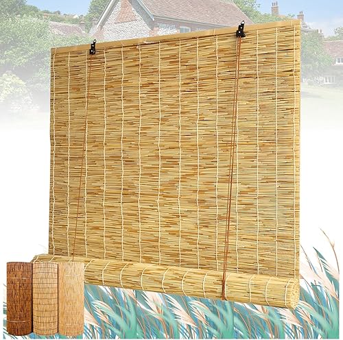 Miniatura 10 de NURBAL Persianas de bambú para patio al aire libre, persianas de bambú retro, persianas enrollables para filtrar la luz, persianas enrollables para