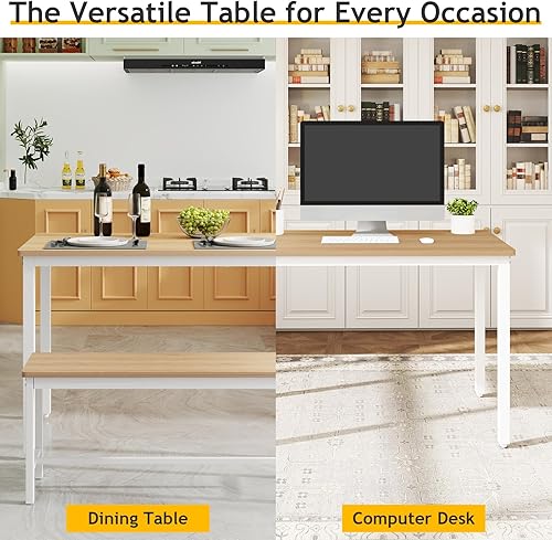 Miniatura 6 de Rovibek Juego de mesa de comedor para 4 personas con 2 bancos, juego de mesa de cocina que ahorra espacio para cocina y comedor, color blanco