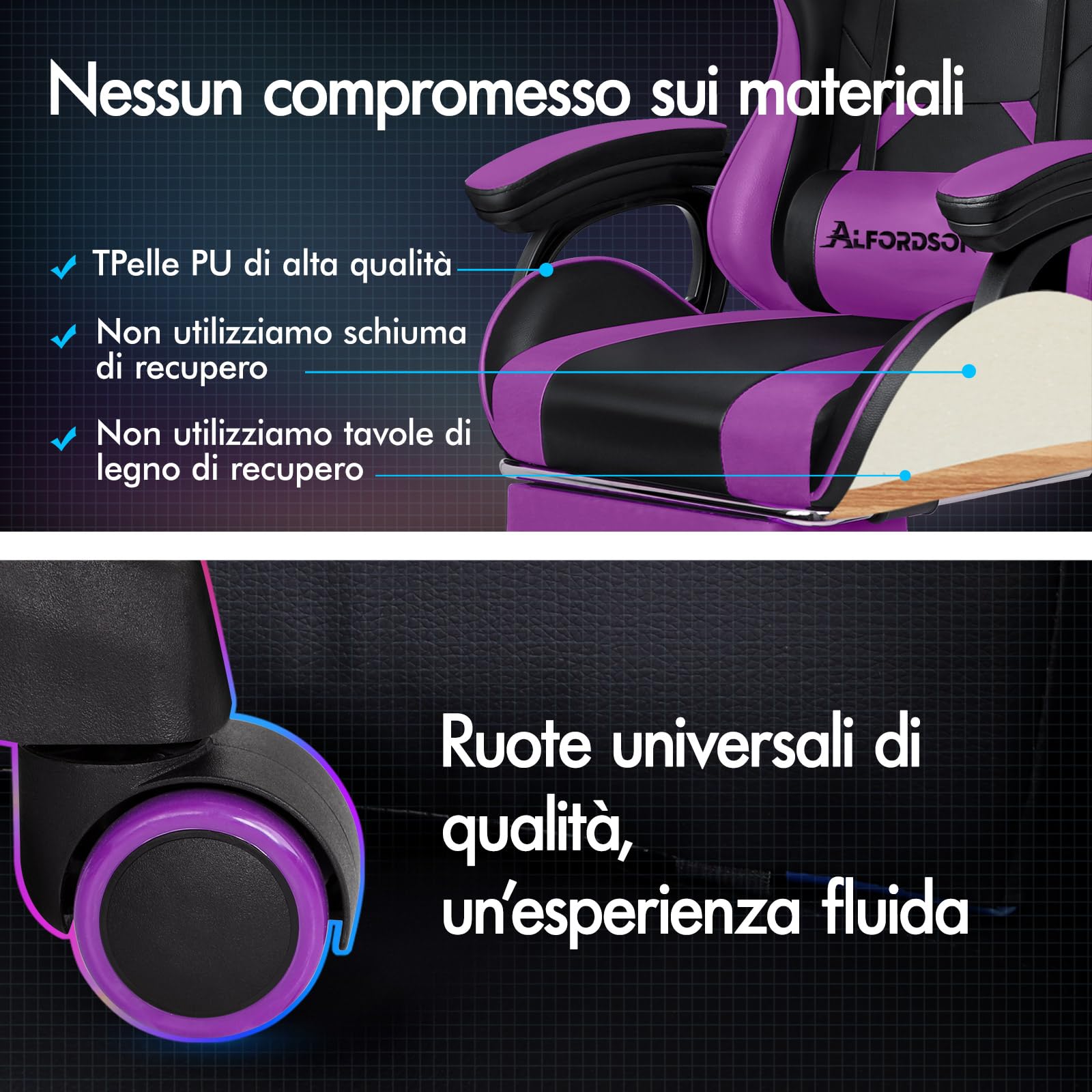 ALFORDSON Sedia da Gaming Massaggiante con Poggiapiedi da Case Viola | Poltrona Gamer in Similpelle Serie XAVIER, Schienale regolabile, con supporto lombare e poggiatesta, portata 180 kg