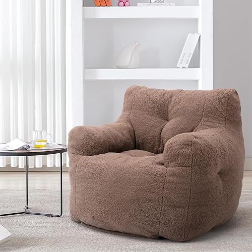 Hommoo Puf grande para adultos con reposabrazos, cómodo puf con relleno de espuma, esponjoso, tela de peluche suave, puf copetudo para dormitorio,