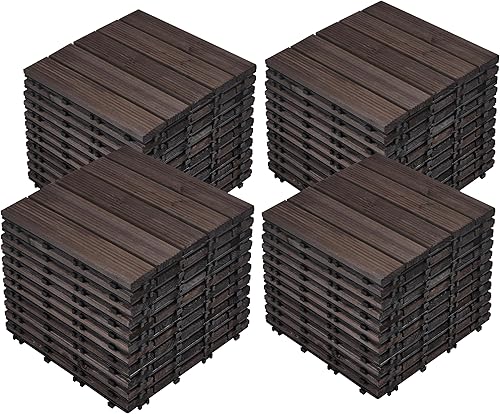 Yaheetech 44 baldosas de madera de 12 x 12 pulgadas entrelazadas para patio, jardín, balcón, revestimiento de suelo al aire libre para camino junto