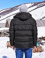 Vista 4 de BEST SOUTH Men's Hooded Winter Puffer Jacket Fleece Warm Bubble Coat Outerwear Cold Weather