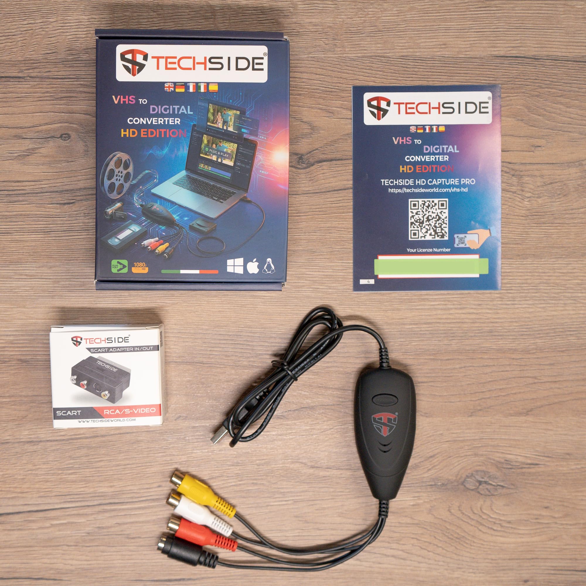 TechSide Video Grabber 2025 + Adattatore Scart | Compatibile con Windows 11 | Acquisisce da Analogico a Digitale Vecchie VHS