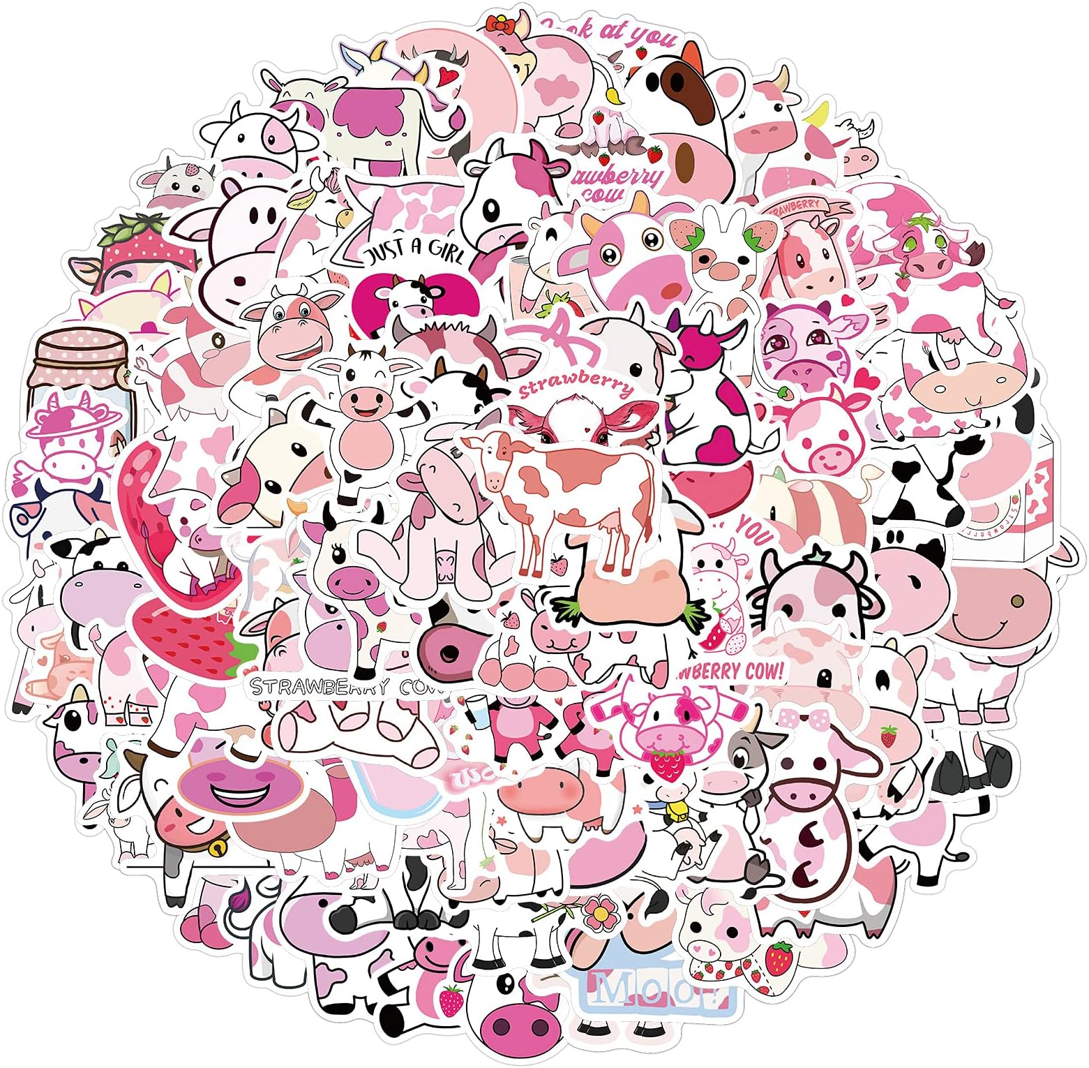 100Pcs Cow Stickers Strawberry Cow Sticker Pink Vinyl