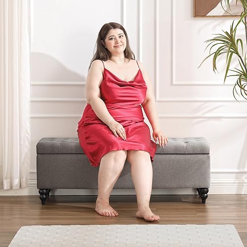 Miniatura 5 de Banco otomano de almacenamiento de 50.2 pulgadas, banco otomano tapizado al extremo de la cama con almacenamiento y asiento, banco de almacenamiento