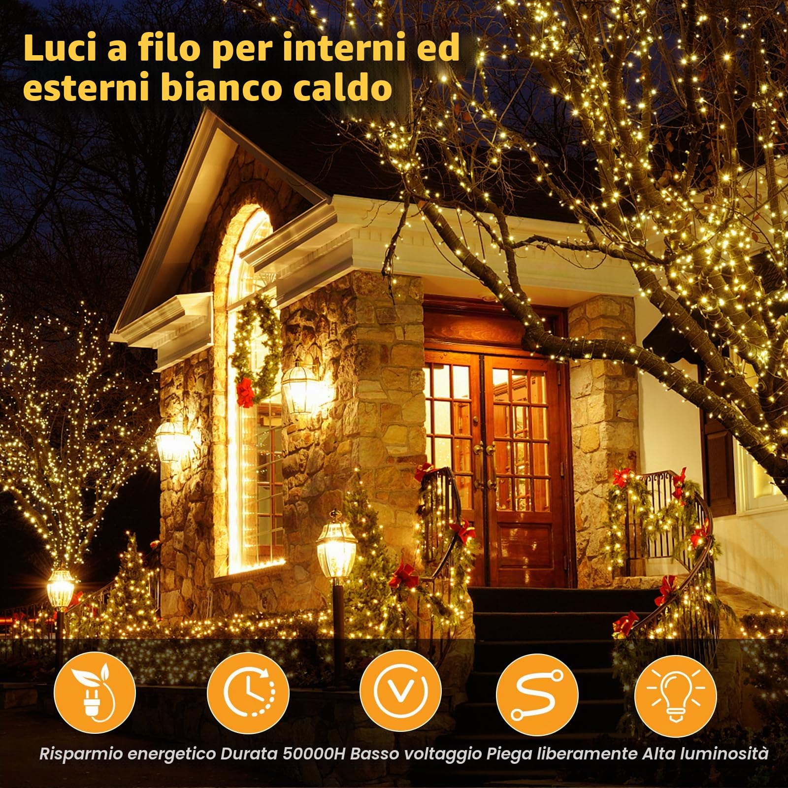 Elegear Luci Natale Esterno 25 Metri, Luci Albero di Natale 1000 Led 8 Modalità Luce Catena Luminosa Impermeabile Filo Luce Esterno per Camere da Letto Giardino Feste Matrimonio, Bianco Caldo
