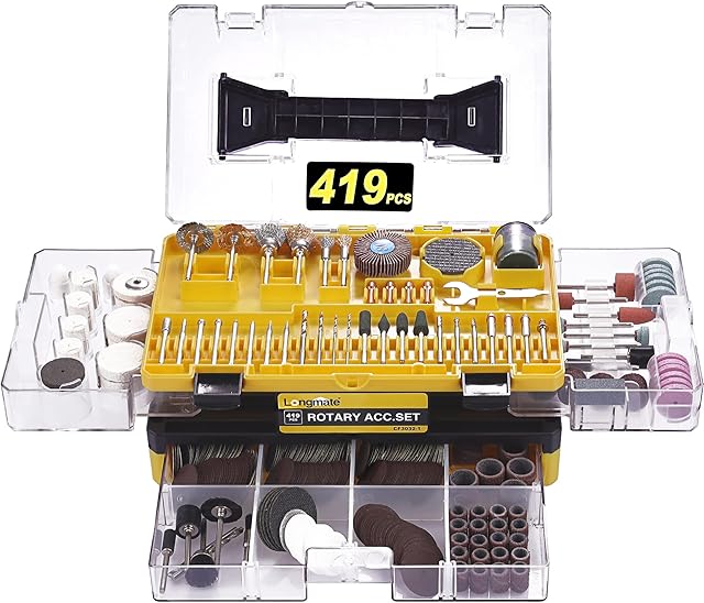 Rotary Tool Accessories Kit, Longmate 419pcs (3.2mm) Shanks Electric Tool Accessories for Easy Drilling, Cutting, Grinding, Sanding, Sharpening, Carving and Polishing