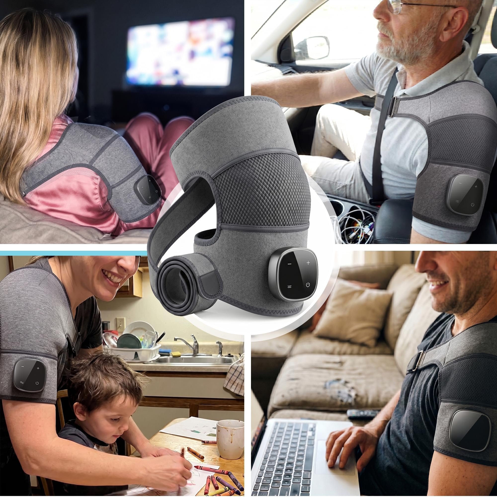 Theratex 3-in-1 Massagegerät, Relevo 3-in-1 Schultermassager, Relivera, Hewelth Triple Method Schulter-Massagegerät, Schultermassagegerät mit 5 Wärme & 3 Vibrationsmodi,Touchscreen-Steuerung